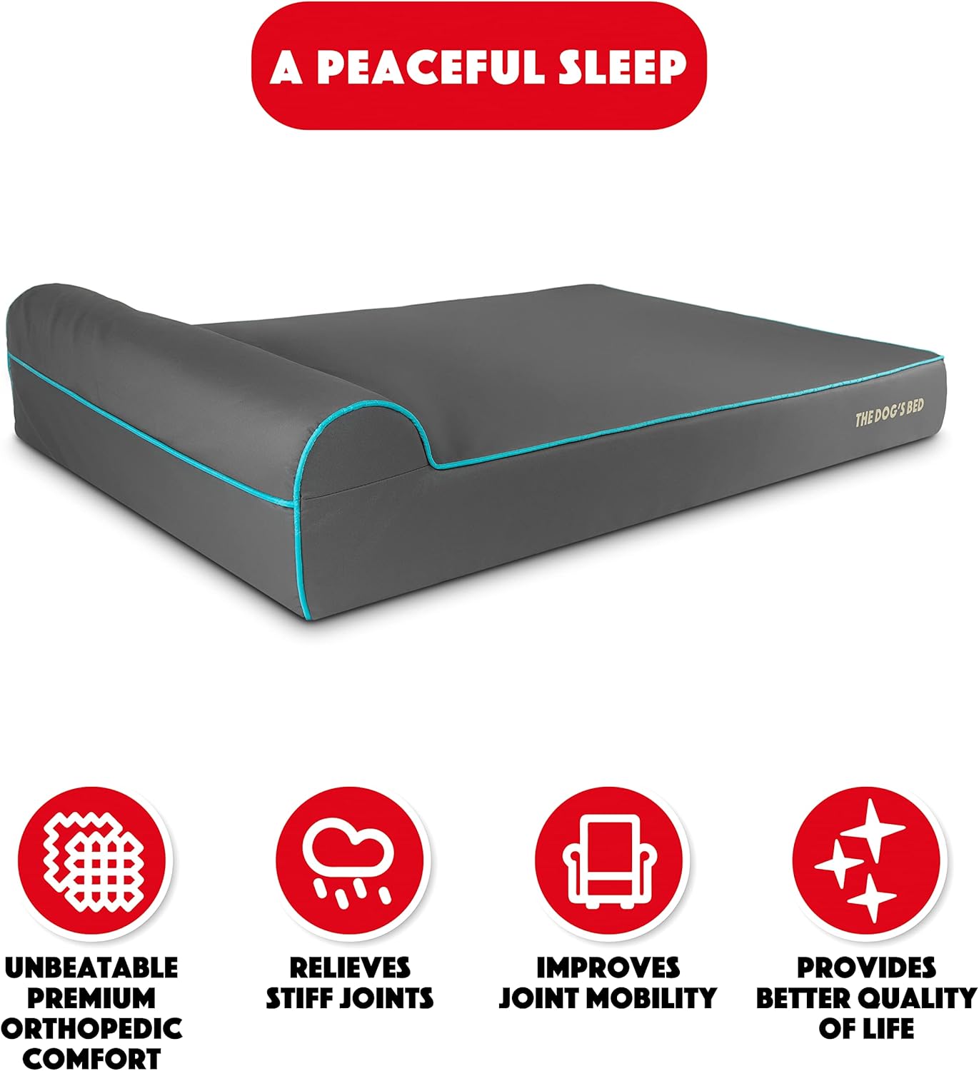 The Dog’s Bed Orthopedic Headrest Dog Bed XXL Grey/Blue 54x36, Memory Foam, Pain Relief for Arthritis, Hip & Elbow Dysplasia, Post Surgery, Lameness, Veterinary Approved, Waterproof Washable Cover