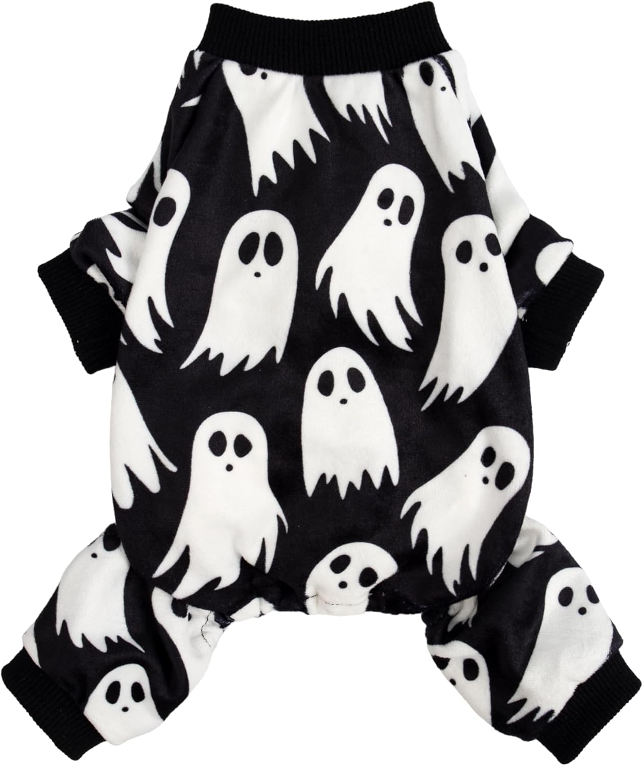 Fitwarm Halloween Ghost Dog Pajamas, Funny Halloween Costumes for Dogs, Fleece Dog Onesie with Feet, Doggy Clothes for Small Dogs Boy Girl, Pet Apparel, Black, White, XL