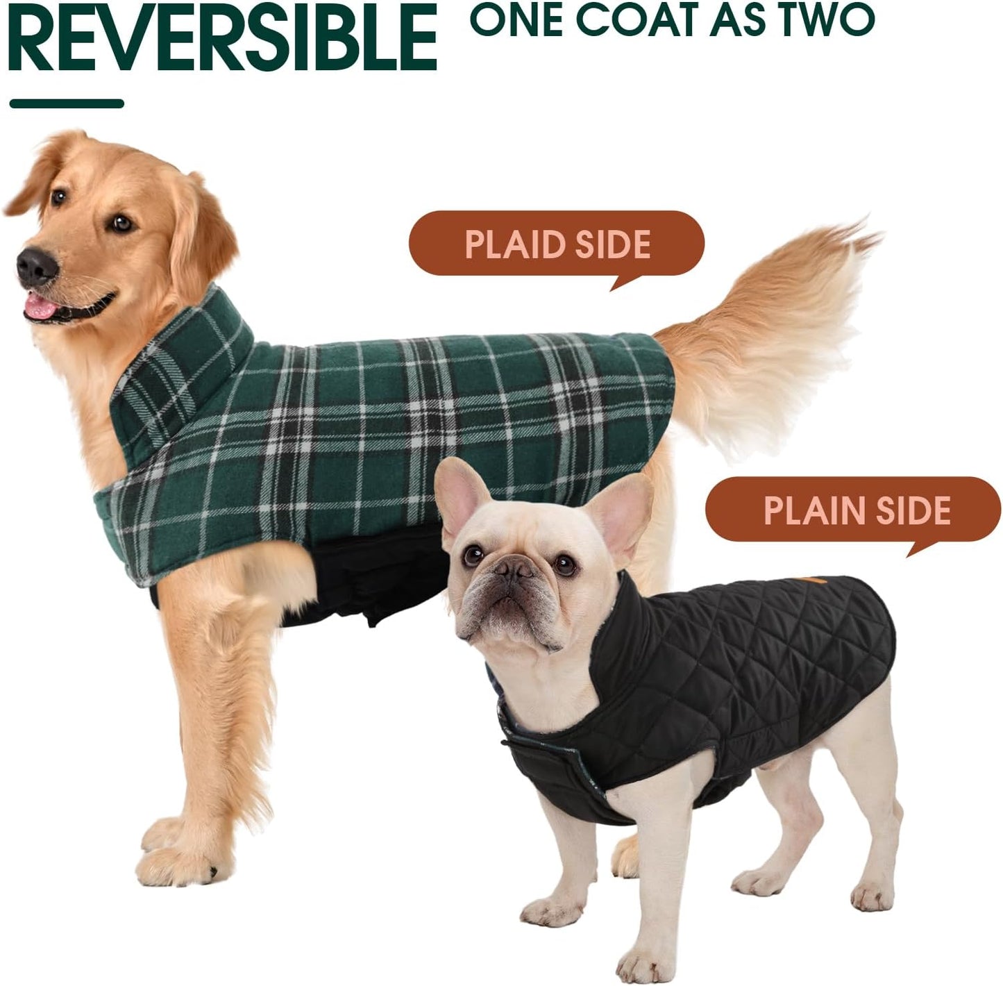 Kuoser Warm Dog Coat, Waterproof Dog Jacket for Extra Large Dogs, Adjustable Durable XXXL Doggie Winter Coat Reversible Puppy Cold Weather Apparel for Large Breed, Green 3XL