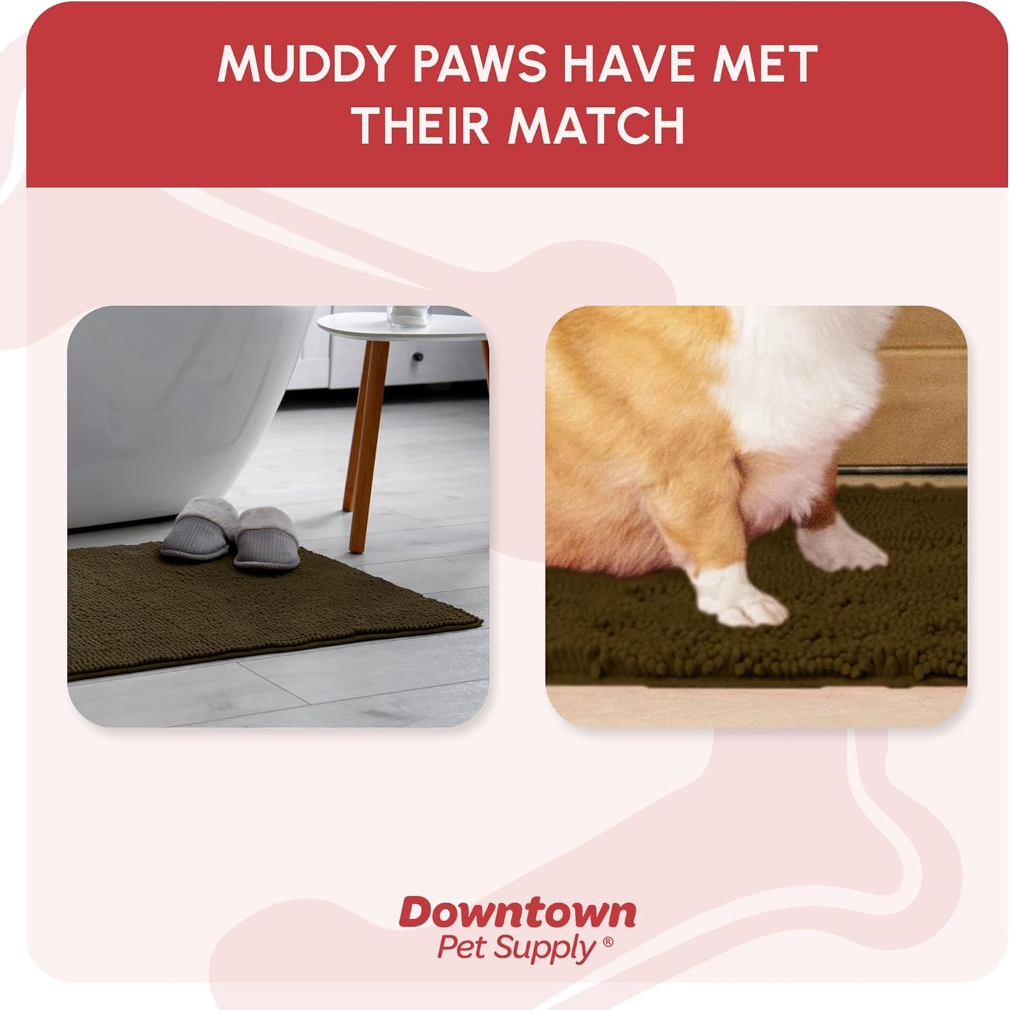 My Doggy Place Medium Microfiber Dog Mat, 31" x 20", Brown, Absorbent and Quick-Drying, Non-Slip Rubber Backed, Machine Washable