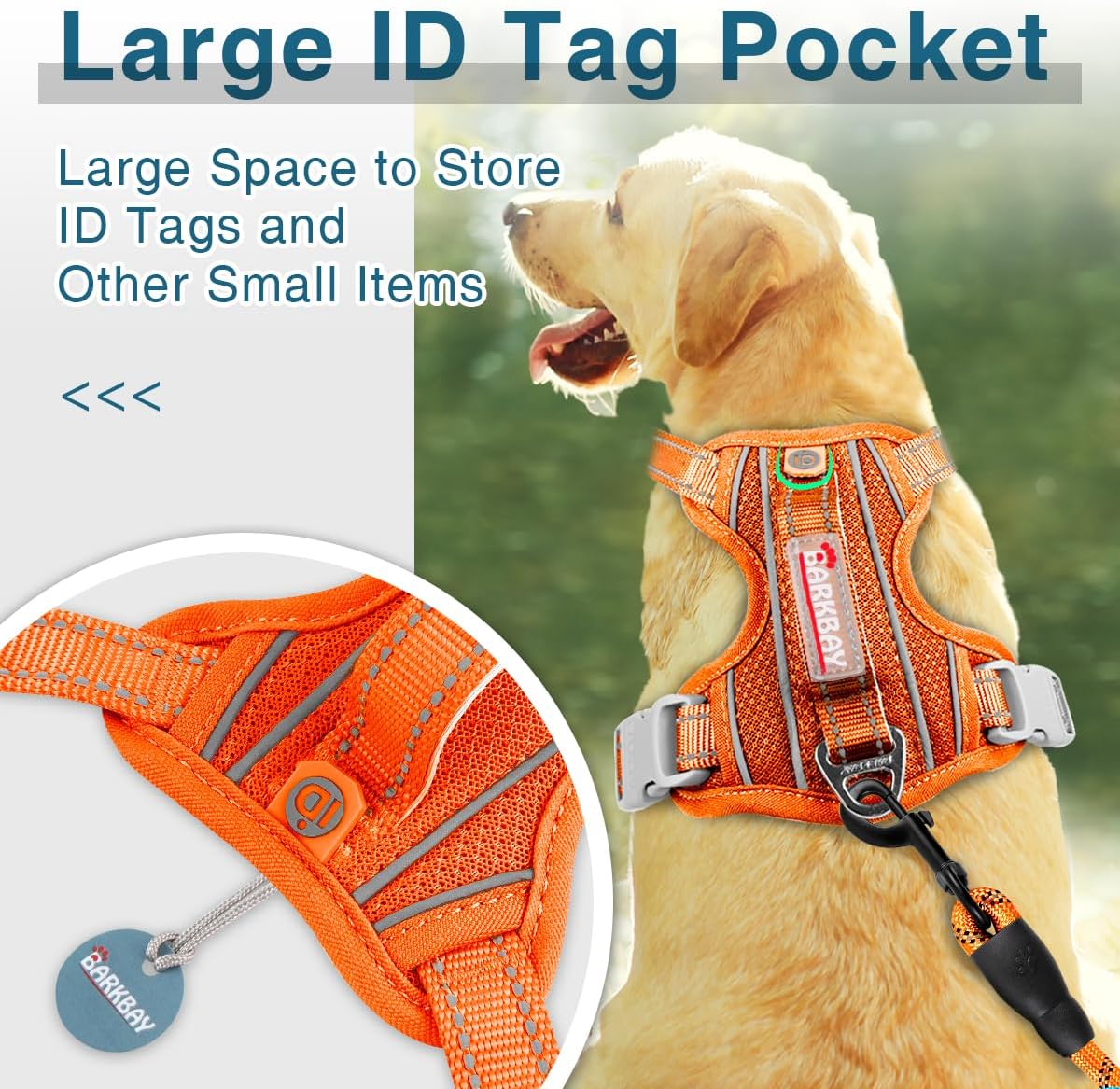 BARKBAY Dog Harness No Pull with ID Tag Pocket - Heavy Duty, Reflective, Easy Control for Large Dogs(Orange,XL)