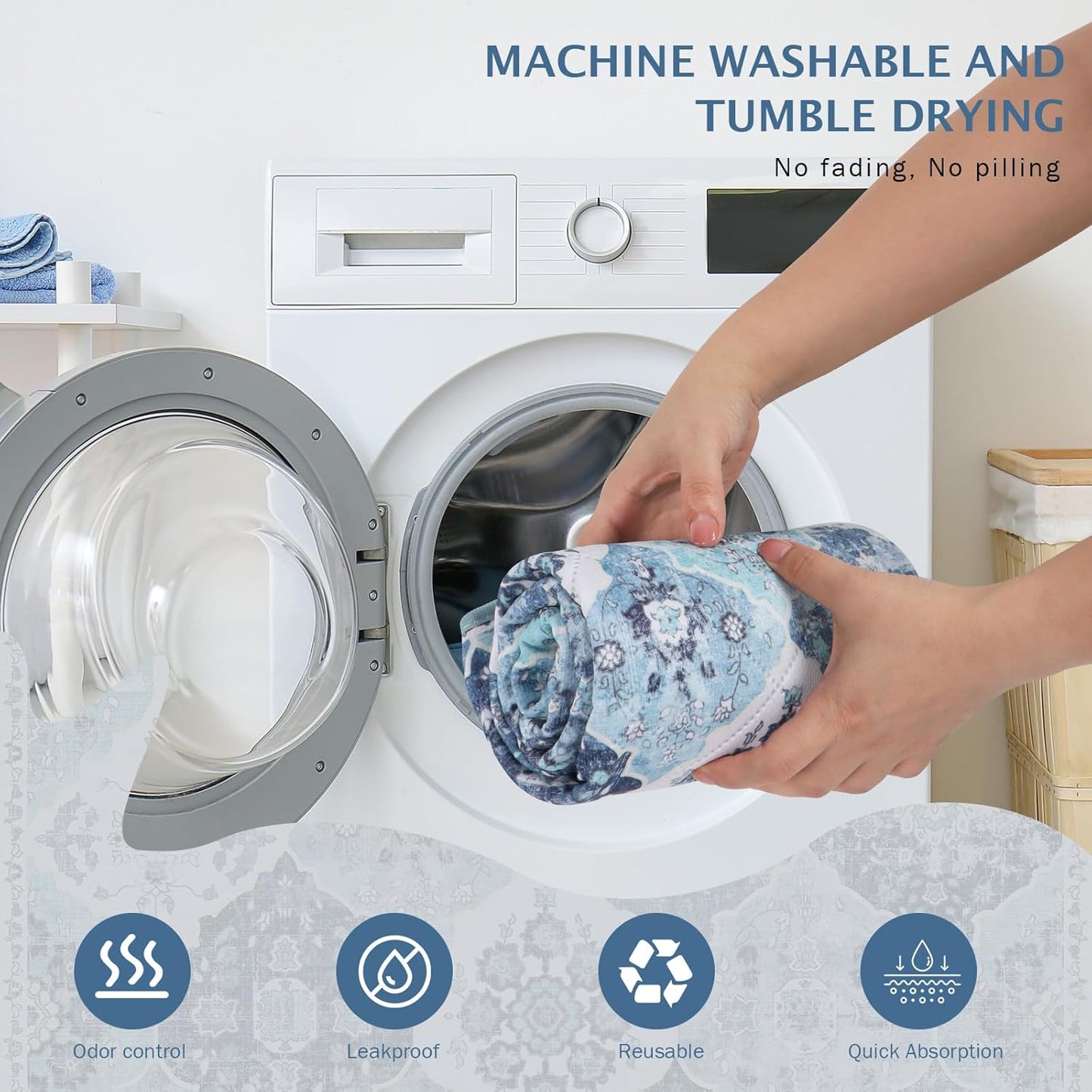 IEUUMLER Washable Pee Pads for Dogs, 2 Pack Reusable Non-Slip Grip, Super Absorbent Waterproof Puppy Pads for Potty Training, Playpen, Crate, Whelping Box EU011 (Blue, 36" x 48")