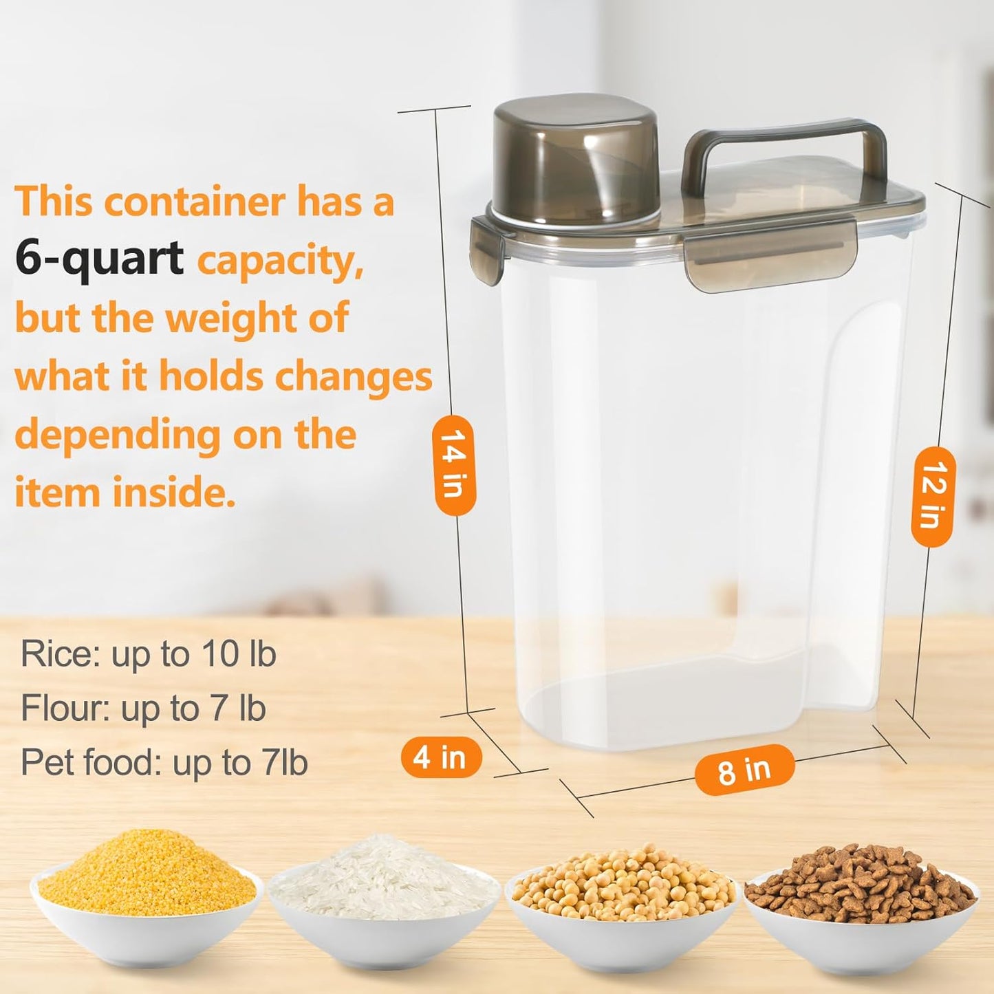Rice Storage Container 10 Lbs, Airtight Food Dispenser with Large Spout and Cup for Rice, Cereal, Flour, Oatmeal, Pet Dog Cat Food Storage