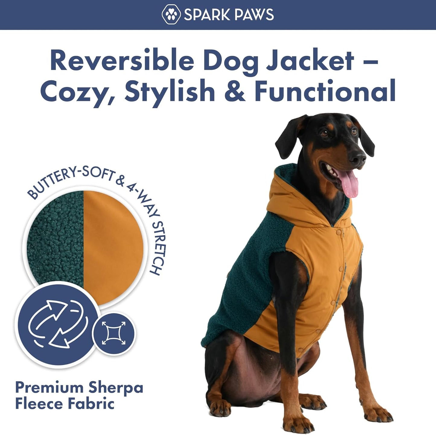 Spark Paws Reversible Dog Sweater, Sherpa Jacket Vest with Warm Fleece Lining, Warm Coat for Winter, Suitable for Small Medium, Large, XL XXL Dogs - Orange and Green - S