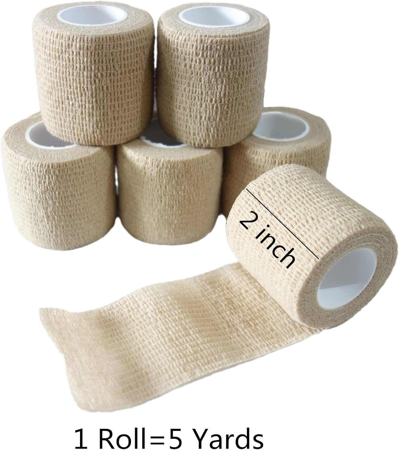6 Pack 2" x 5 Yards Self Adhesive Bandage Wrap Breathable Cohesive Vet Wrap for Pets, Elastic Self-Adherent Tape for Sports, Wrist, Ankle (Skin Color)