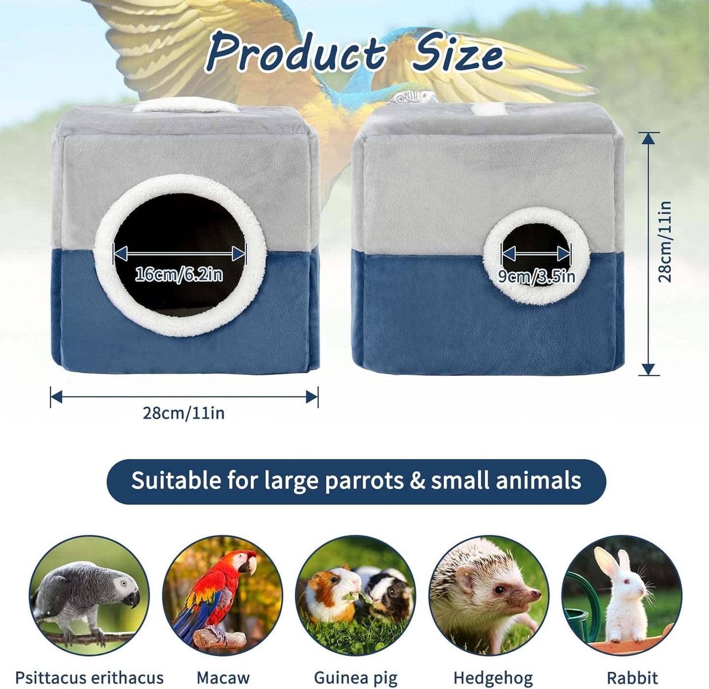 Large Size Parrot Nest House Bed, Winter Warm Bird Snuggle Hut Comfortable Hanging Birds House Cage Hideaway Cave Bed for Large Birds Amazon Parrots African Grey Cockatoos Macaws