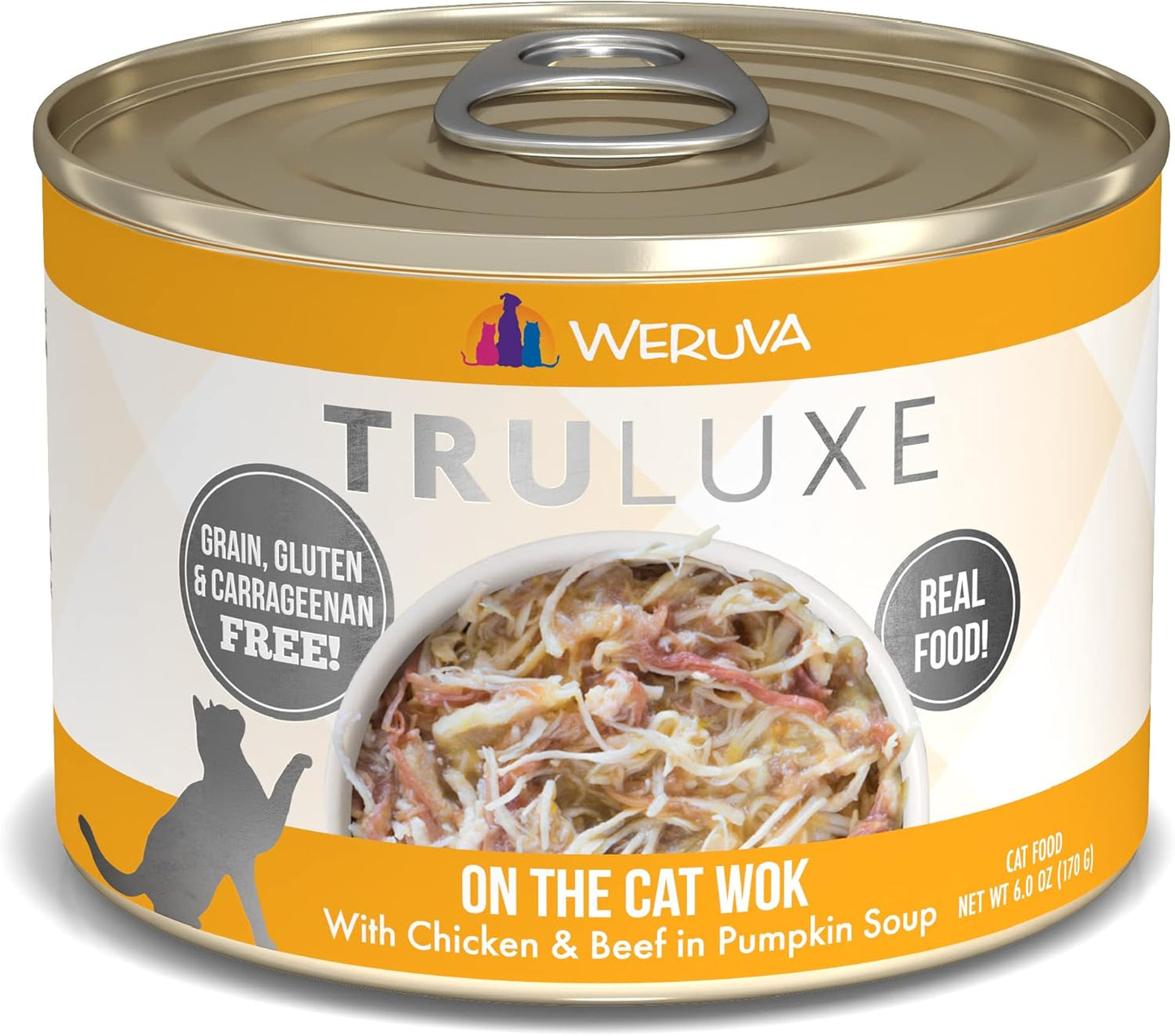 Weruva TruLuxe Cat Food, On The Cat Wok with Chicken Breast & Beef in Pumpkin Soup, 6oz Can (Pack of 24)