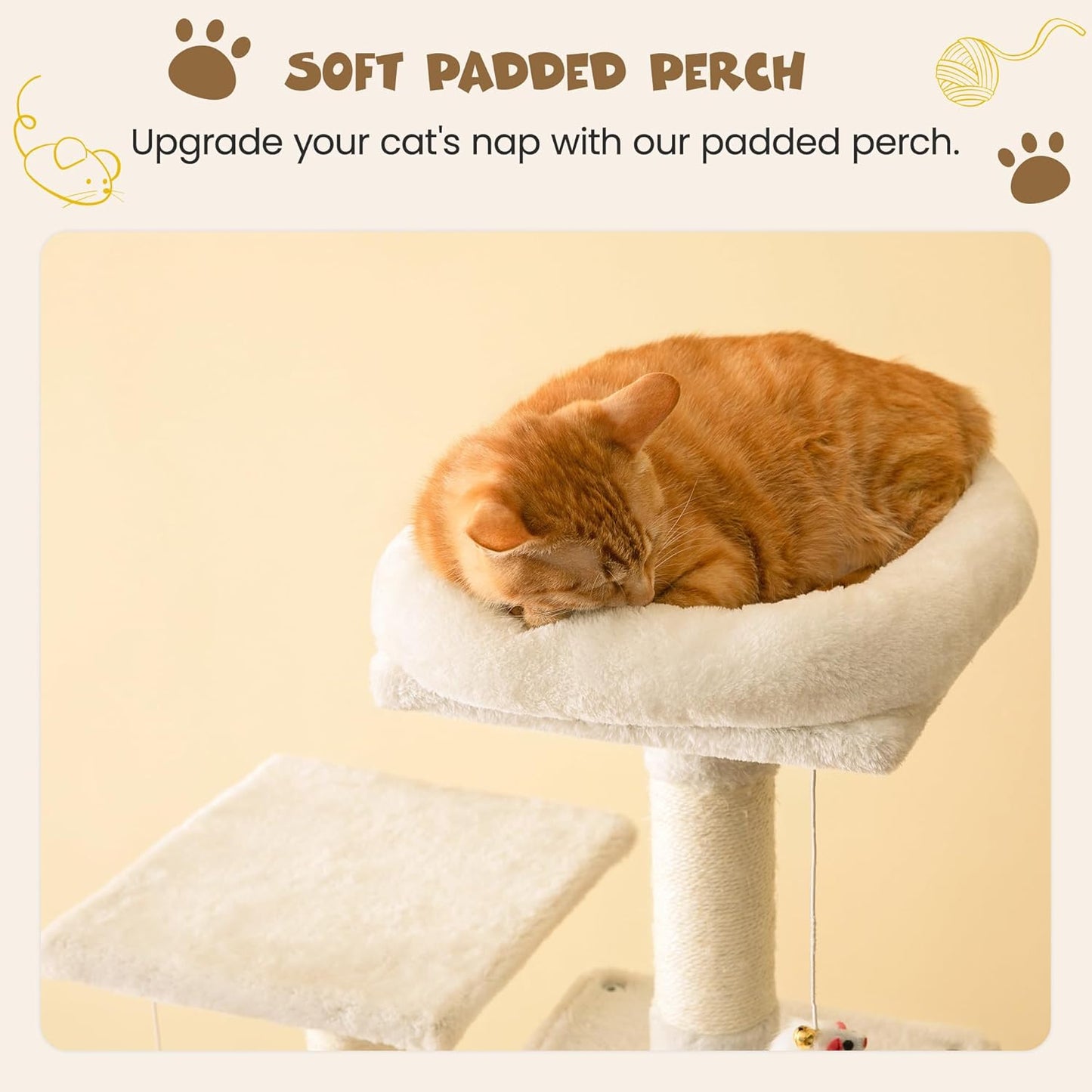 MWPO 63.8 inches Multi-Level Cat Tree for Large Cats with Sisal-Covered Scratching Posts, Padded Platform, Hammock and Condo,Stable Cat Tower Cat Condo Pet Play House-Beige