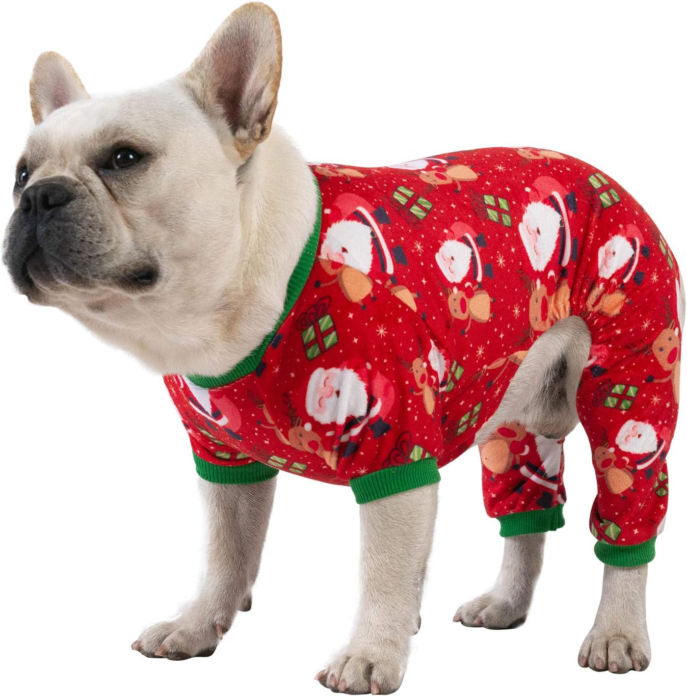 CuteBone Small Dogs Christmas Outfit Soft Puppy Onesies Pjs Dog Pajamas Pet Coat Cat Apparel Comfy Doggie Jumpsuit Bodysuit for All Seasons P135S