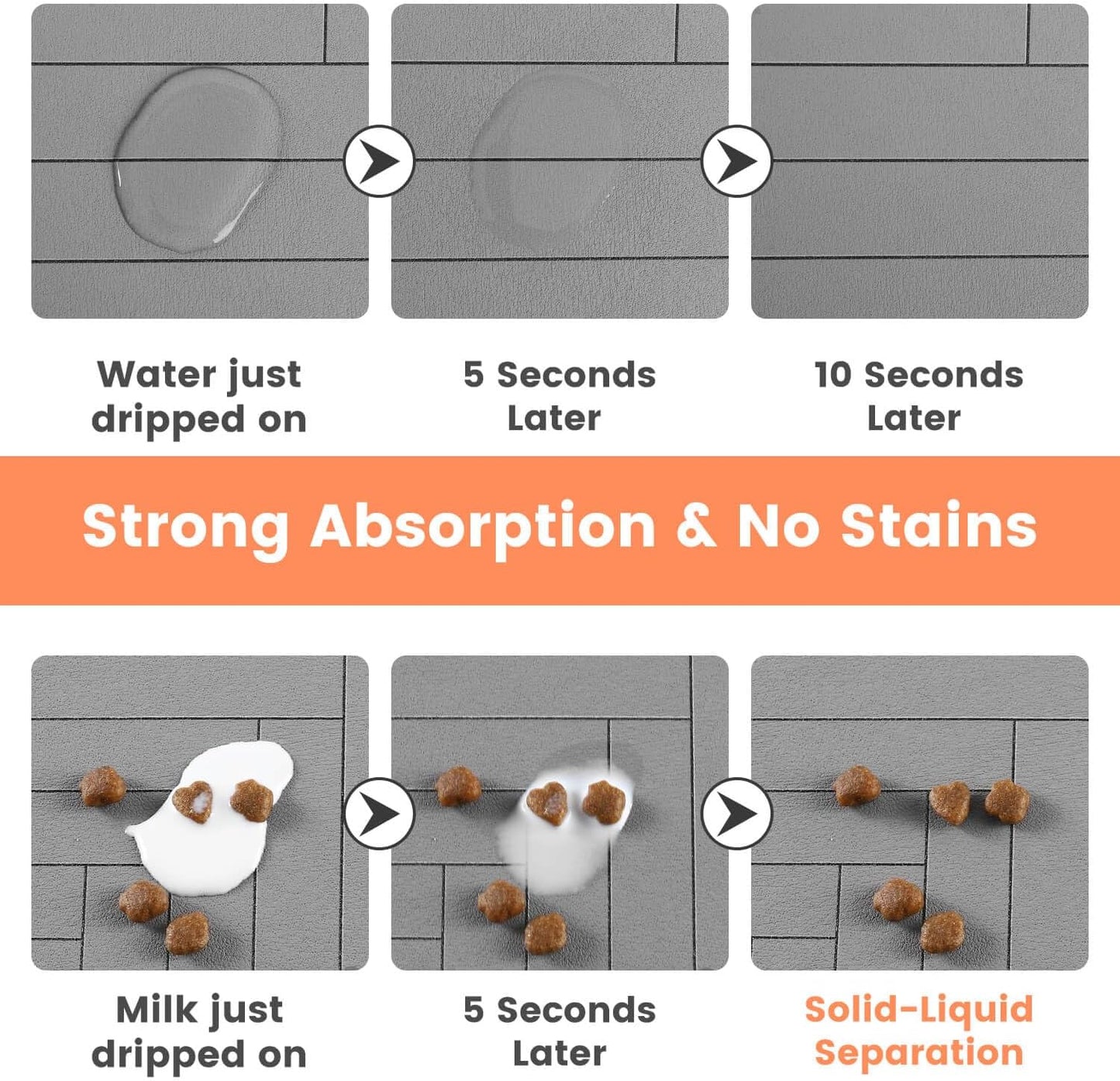 Pet Feeding Mat-Absorbent Pet Placemat for Food and Water Bowl, with Waterproof Rubber Backing, Quick Dry Water Dispenser Mat for Dog and Cat (16"x24", Striped Light Gray)