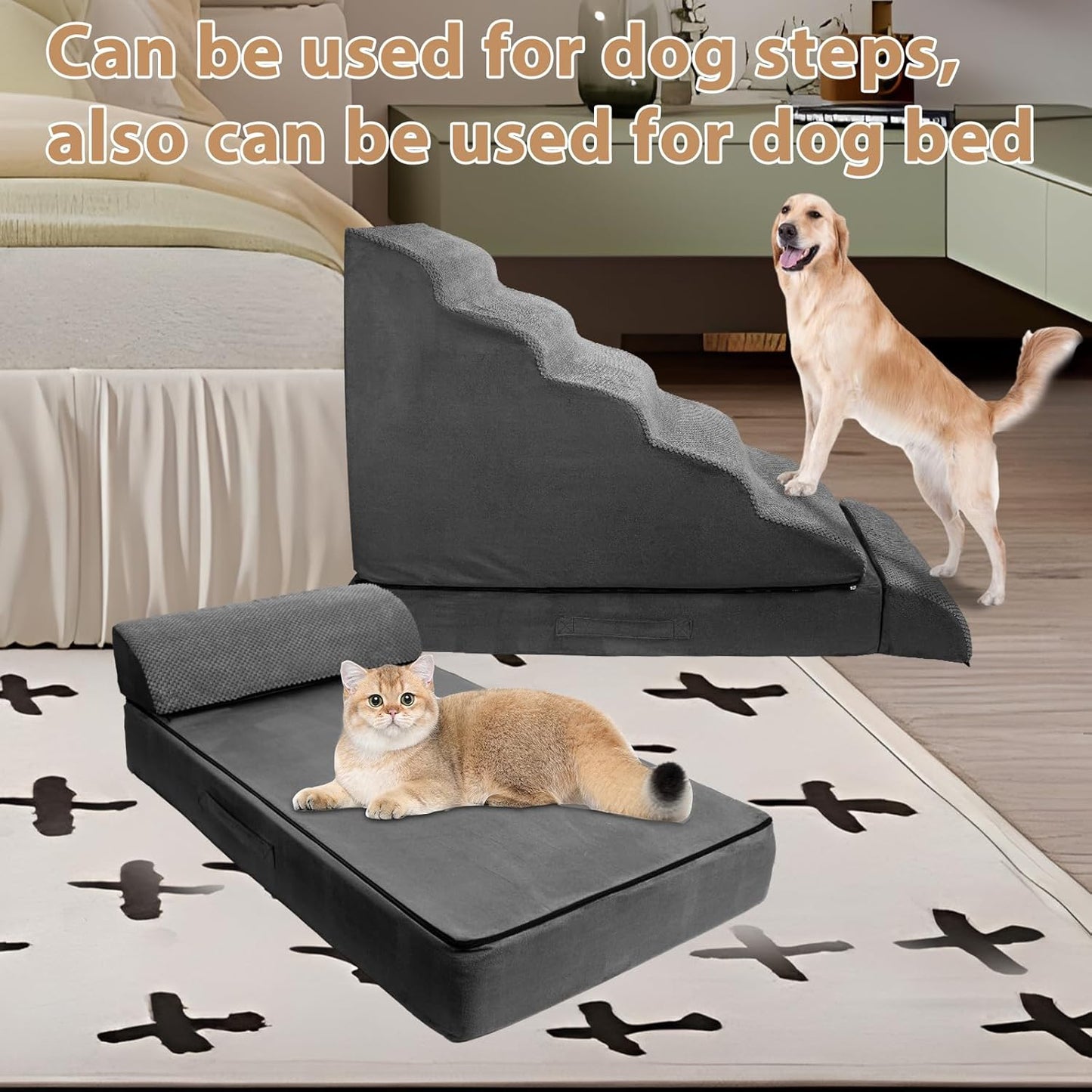 Soft Dog Stairs & Steps for High Beds 24-28 Inches Tall for Small Dogs, LitaiL Pet Stairs/Steps for Beds 28 Inches High, Non-Slip Dog Ramps for Older Cats