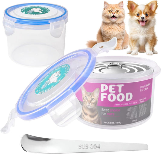 REFLYING Canned Cat Food Storage Lids,Reusable Airtight Can Cover Pet Food Sealer - Keeps Cat Food Storage Can Fresh, Cat Food Container Eliminates Odor, Easy To Use With SUS 304 Spoon,Can Opener
