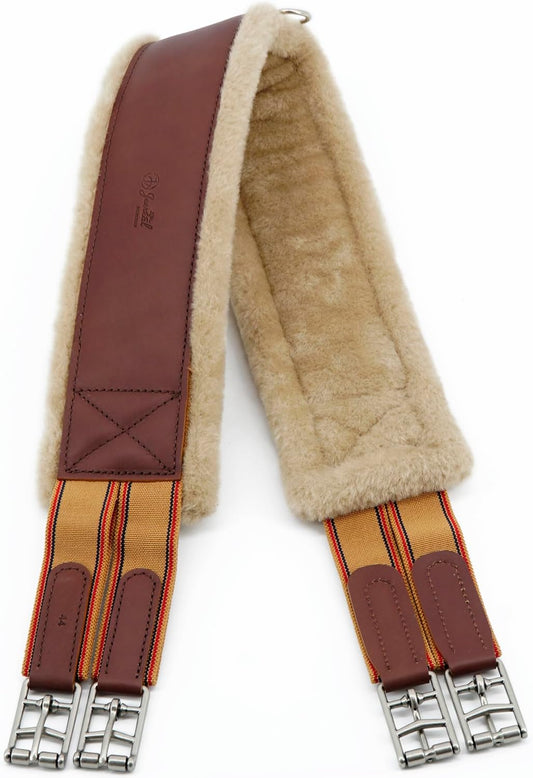 Jeereal Fleece English Girth | Breathable Horse Girth for English Saddle with Double Heavy Duty Elastic - Genuine Leather and High-Strength Webbing Stitched