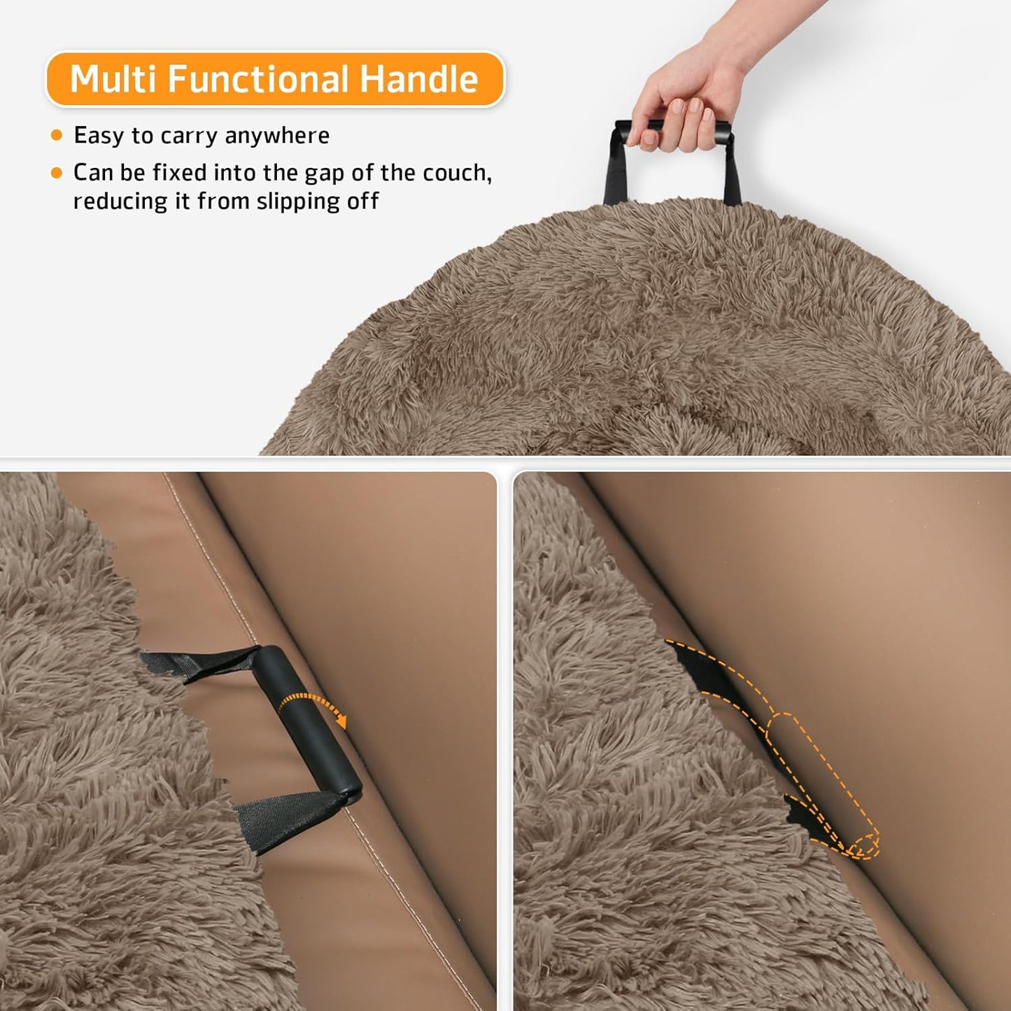 Calming Dog Bed Fluffy Plush Dog Mat for Furniture Protector with Removable Washable Cover for Large Medium Small Dogs and Cats (Small(35x31x5), Camel)