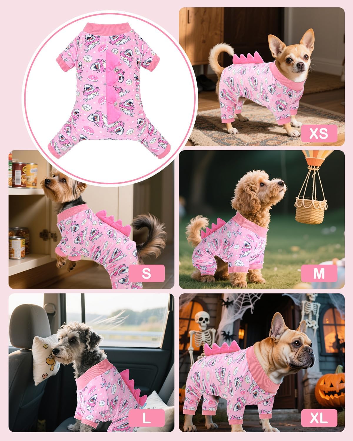 CuteBone Dinosaur Costume Dog Pajamas, Stretchy Spandex Crystal Velvet Sleepwear Coat for Small Dogs, Soft & Warm Pet Outfit Clothes for Cold Weather, Cozy Pullover Design COSP09S