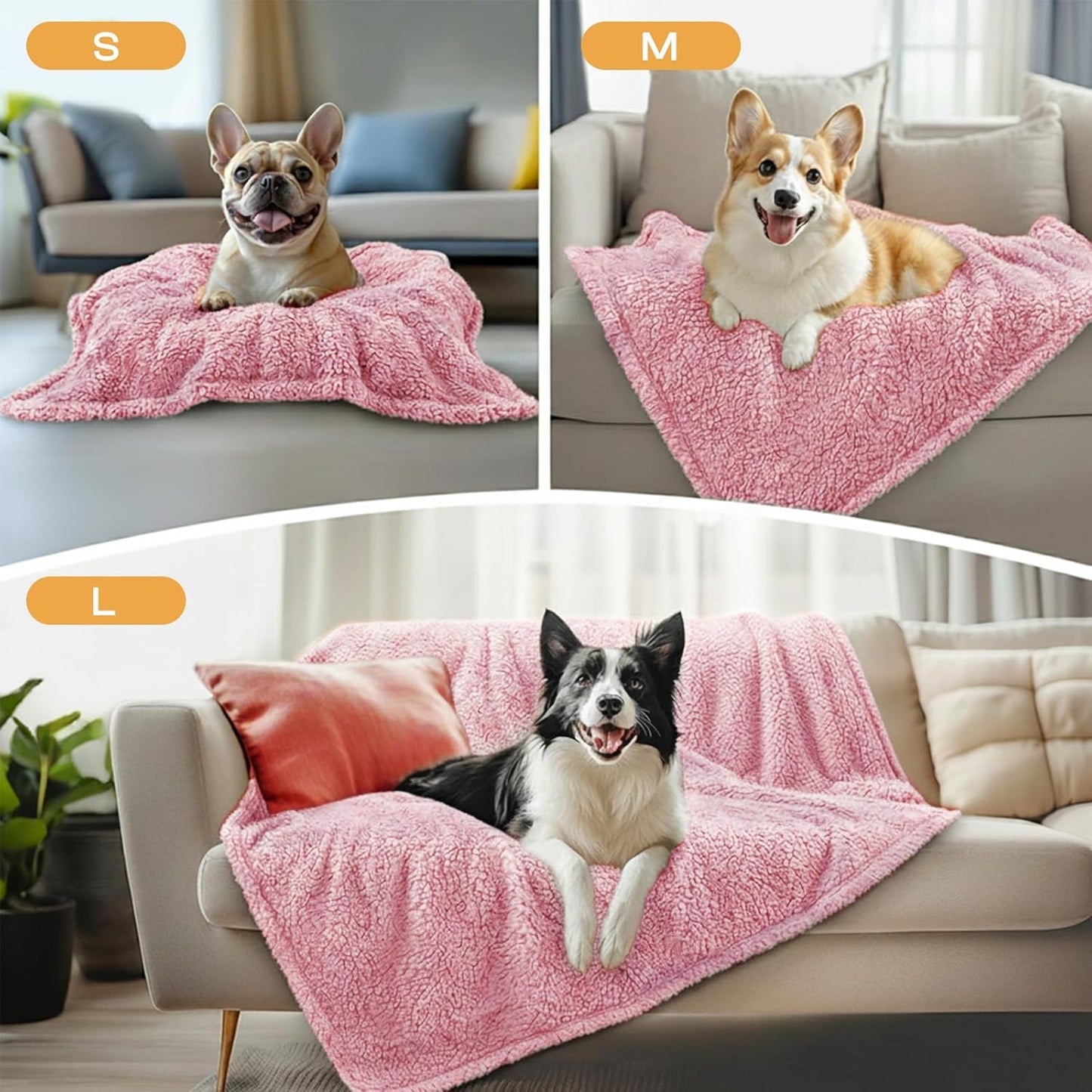 Luciphia 1 Pack 3 Calming Dog Blanket Fluffy Premium Fleece Pet Blankets Soft Sherpa Throw for Dogs Puppy Cat Pink Large (41" x31")