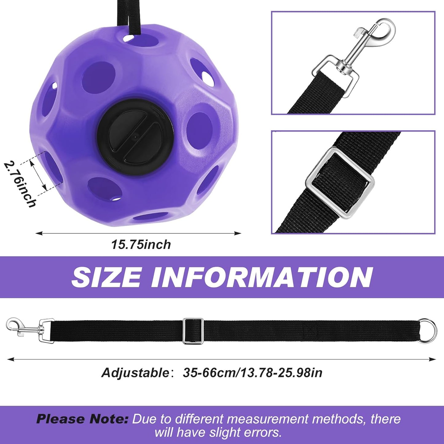 15.75" Hay Ball for Horse with Hanging Strap Slow Feed Horse Treat Ball Extra Large Hanging for Paddock Stall Stable Supplies (Purple)