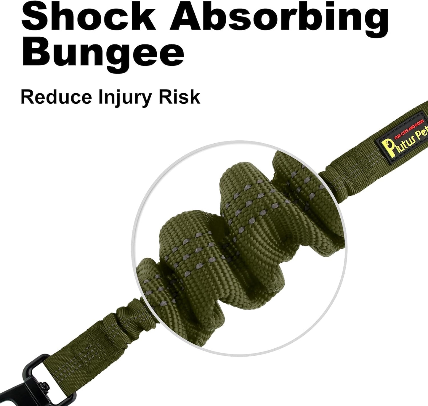 Plutus Pet Dog Seat Belt for Car, Adjustable Dog Car Harness with Carabiner Clip, Reflective Safety Dog Seatbelt Leash with Elastic Bungee, Ranger Green