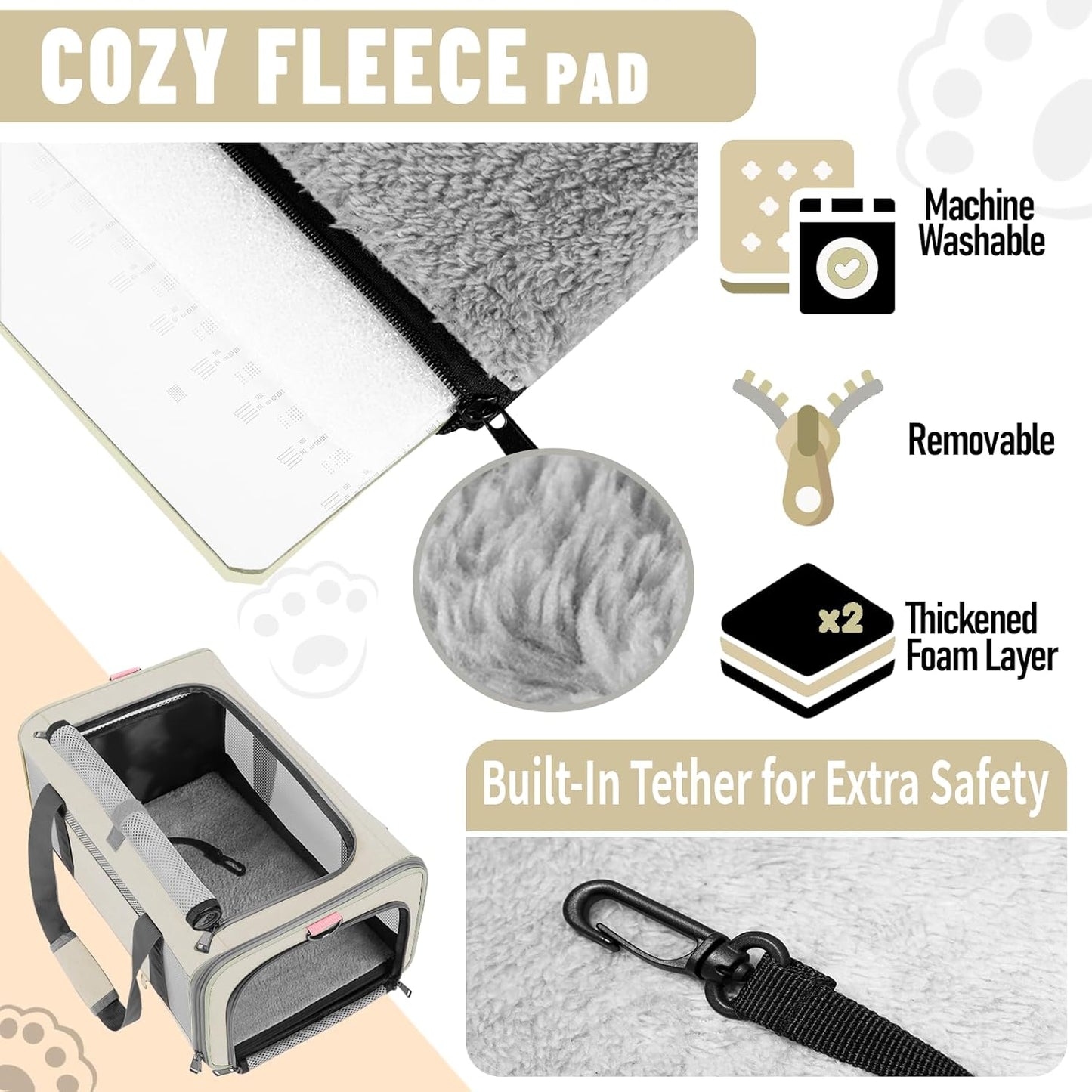 Pet Carrier for Large Cat 20 lbs+ / Soft Sided Small Dog 12 Pounds Travel Crate Top Load/Collapsible Kitty Carry Bag Big Kitten Mesh/Sturdy Animal Transport cage Kennel Long Trips Beige