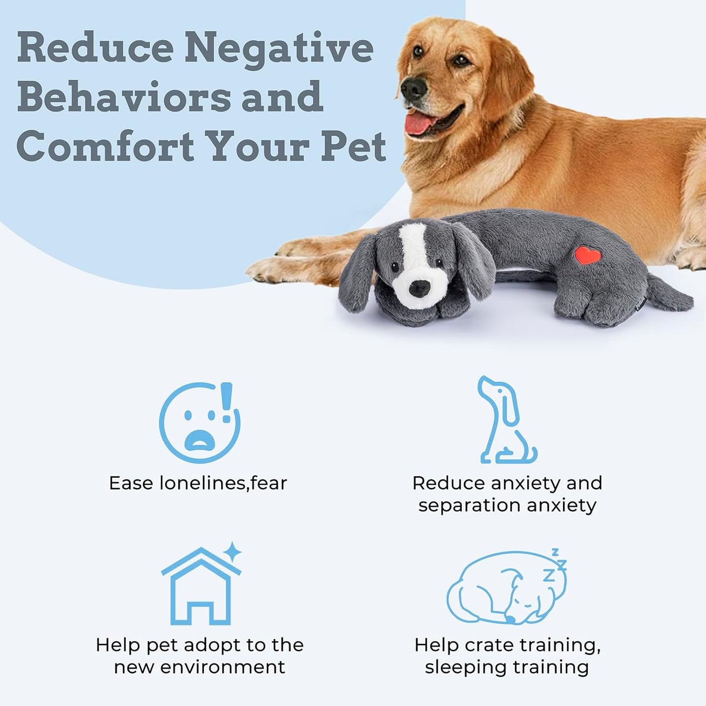 Heartbeat Puppy Toys Dog Heartbeat Toy for Anxiety Relief Calming Aid, Heartbeat Stuffed Animal for Puppy Dog Comfort Sleep Aid Crate Training, Puppy Essentials, Dark Gray