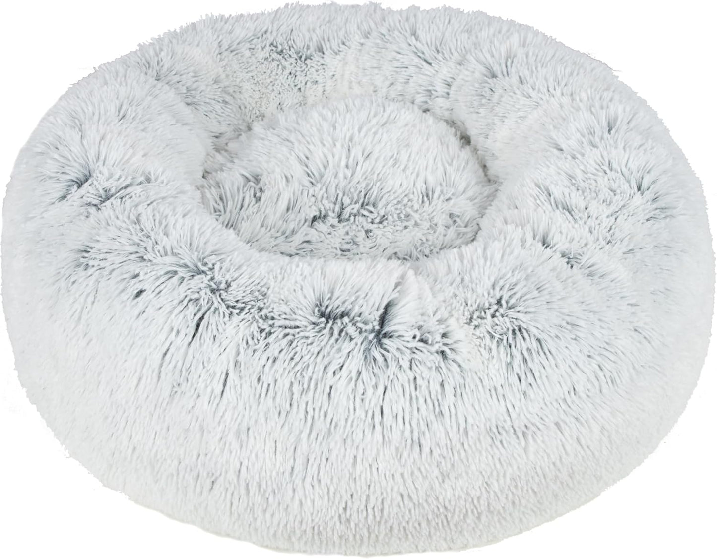 Best Pet Supplies Round Donut Dog Bed with Plush Faux Fur Fabric, Calming, Anti-Anxiety Cushion for Indoor Pets, Slip-Resistant Base, Soft Ergonomic Support - Light Warm Gray, 30x30x8''
