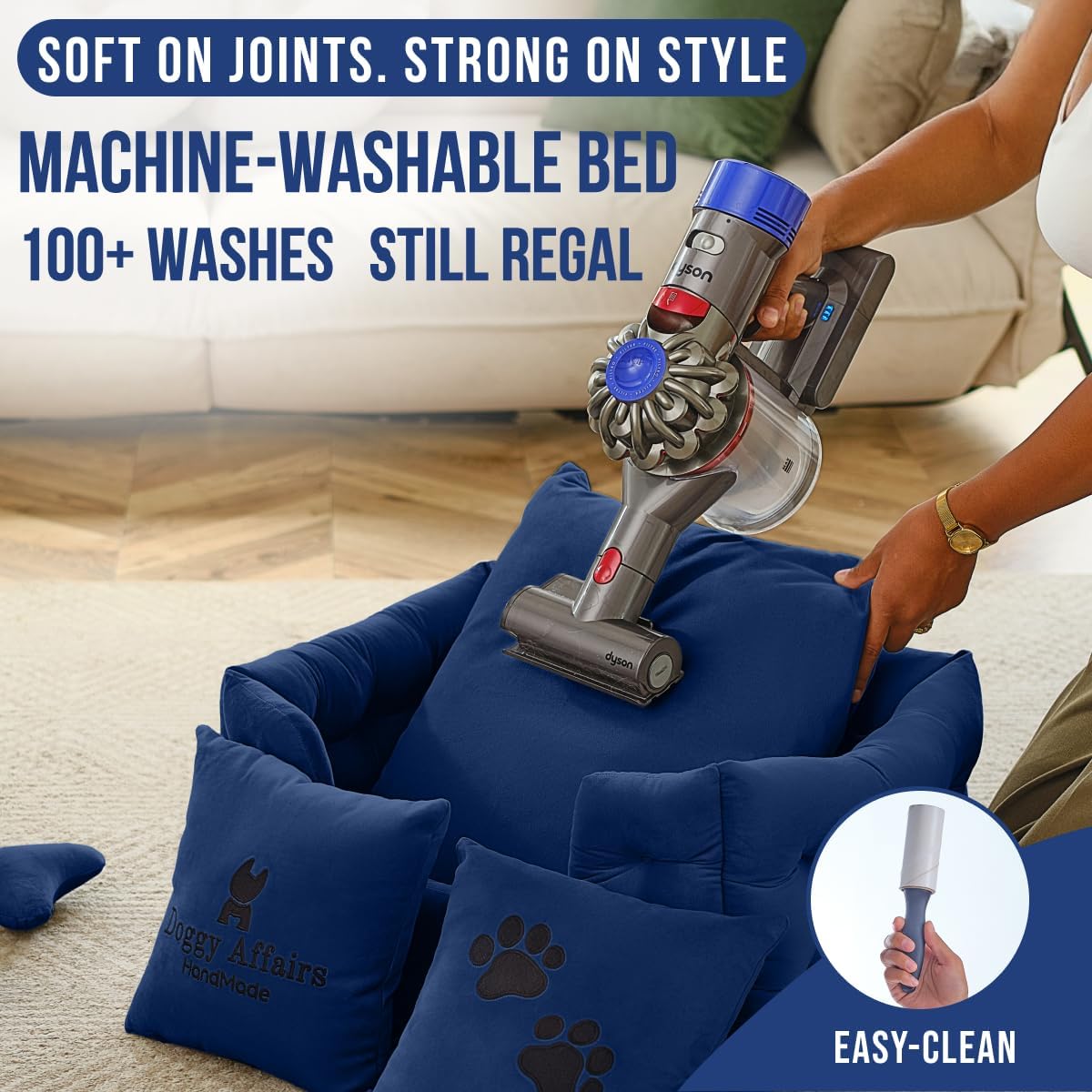 Luxury Dog Bed Chesterfield – Handcrafted Velvet Throne for Dogs | Joint Support, Calming & Temp-Regulating Comfort | Durable 5+ Years, Anti-Claw, Washable 100+ Times – XS, Blue