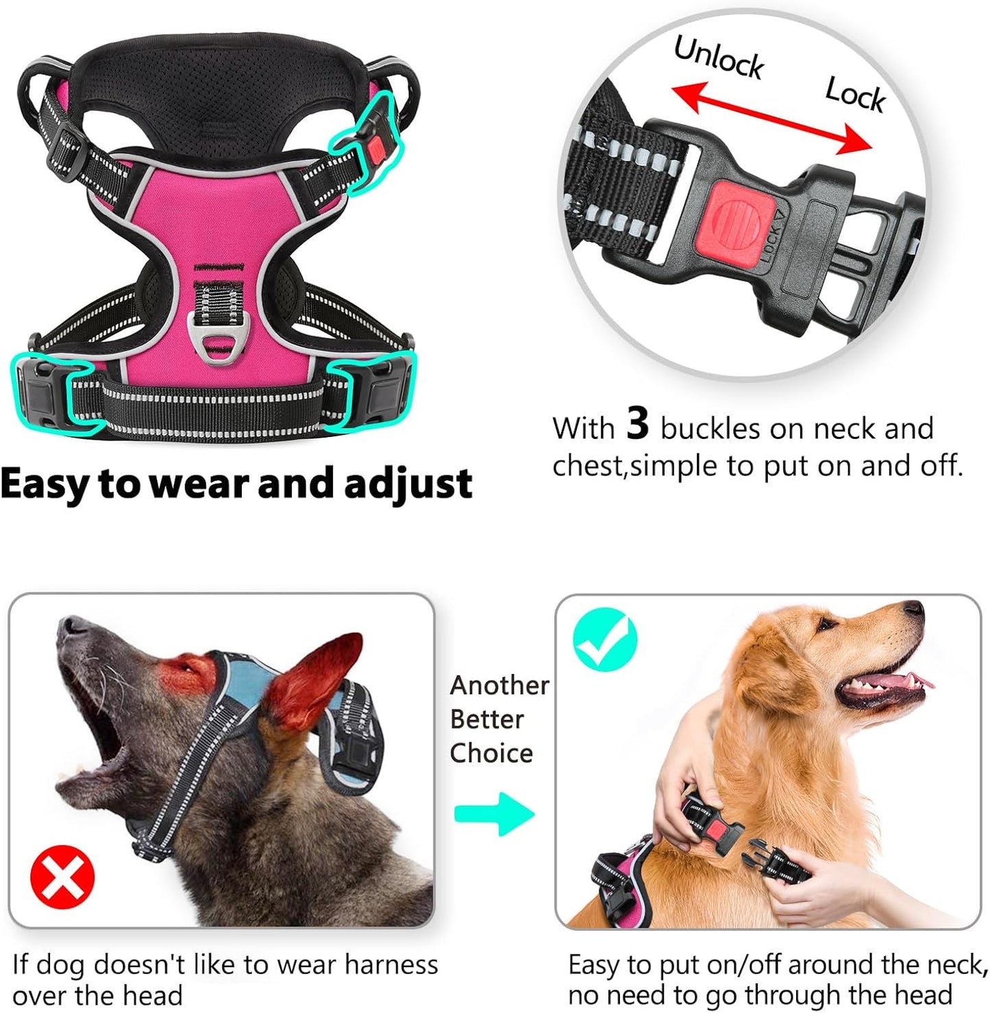 Timos No Pull Dog Harness, No Choke Front Lead Dog Reflective Harness, Adjustable Soft Padded Pet Vest with Easy Control Handle for Small Medium Large Dogs, X-Large (Pack of 1)