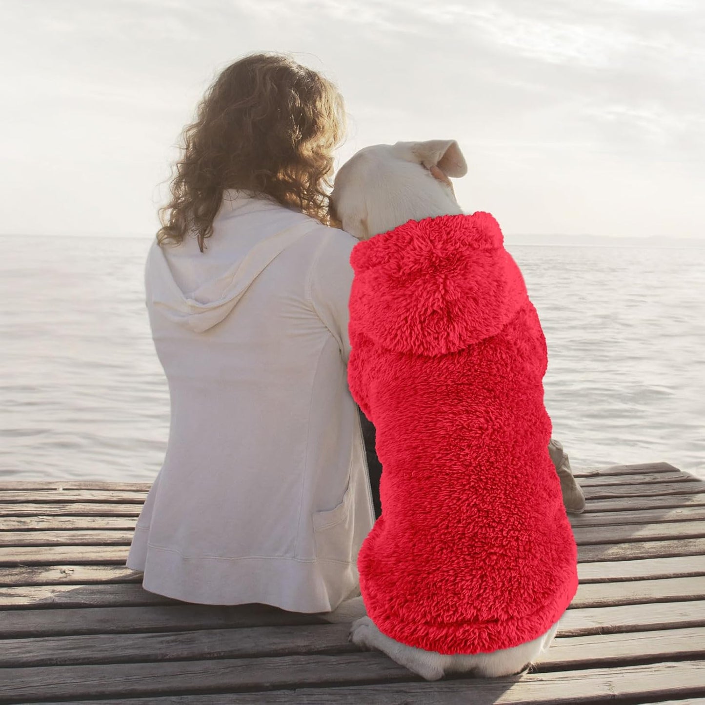 Fuzzy Dog Sweaters for Large Dogs Soft Double-Sided Plush Fleece Pet Sweater Clothes Pet Coats Dog Hoodie Sherpa Hooded Sweatshirt(Red-XXL)