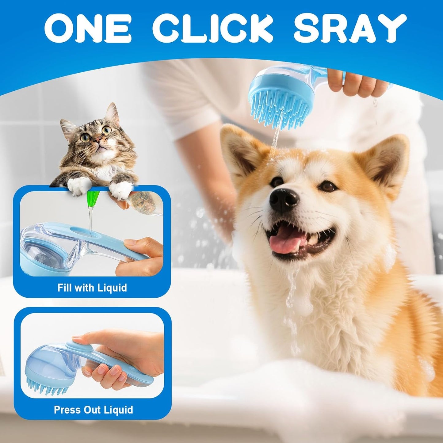 Dog Bath Brush, Silicone Pet Bath Brush with Soap Dispenser,Deep Cleansing & Gentle Massage for Dogs & Cats, Suitable for Long & Short Hair, Easy Grip, Bathing & Grooming(Green)