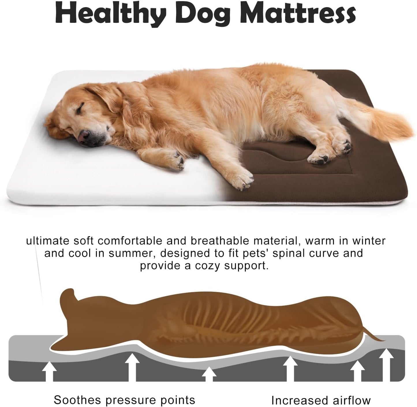 JoicyCo Dog Bed Soft Dog Crate Pad Mat for Medium/Large Dogs, 36 in Non-Slip Bottom Washable Dog Sleeping Mattress Pet Beds Cat Bed Kennel Pad, Dark Brown