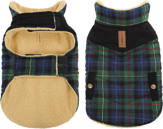 Queenmore Dog Winter Coat Warm Dog Jacket for Cold Weather, Quilting Puffer Plaid Coats for Small/Medium Dogs Waterproof,Girl/Boy Pet Christmas Coat,Pet Snowsuit with Leash Hole/Fleece Padding, XL
