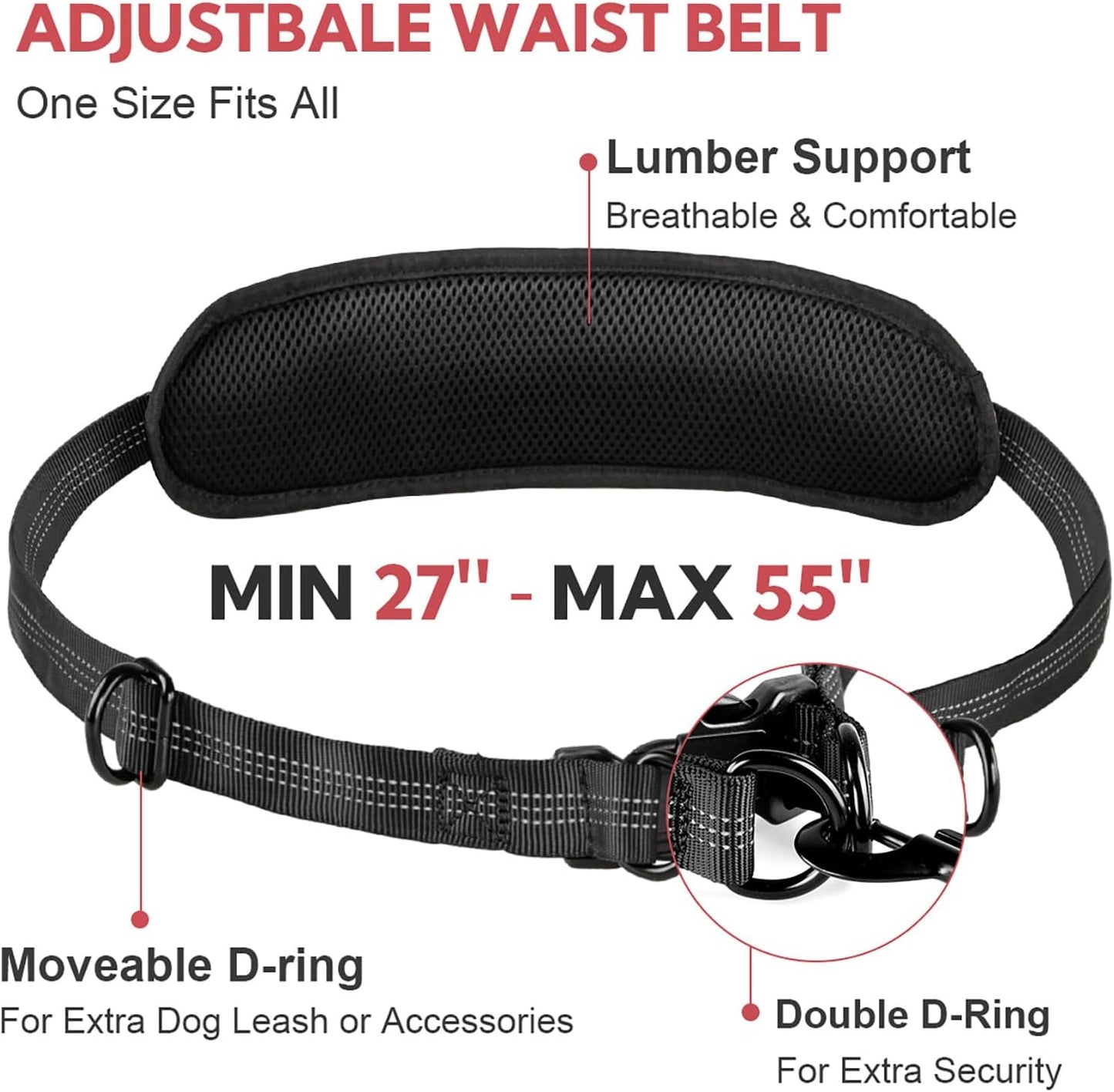 Hands Free Dog Leash, Waist Leash for Dog Walking, Hiking and Running,Adjustable Belt with Double Handle, Dog Leash for Large Dogs and Medium Dogs, Dog Walking Accessories,Tangle Free,No Pull