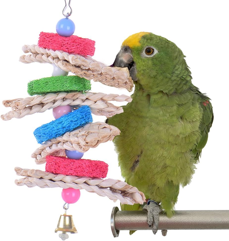 Hypeety Pet Bird Parrot Swing Chewing Toy Natural Sepa Takraw with Happy Twist Colorful Bead Swing Bell