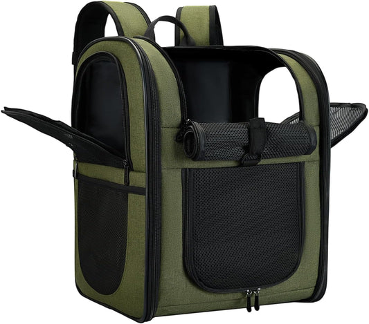 Apollo Walker Dog & Cat Carrier Backpack for 4-15lb Pets - Ventilated Safe Design with Padded Back Support, Breathable Mesh Pet Backpack for Hiking, Travel, Outdoor (Green)
