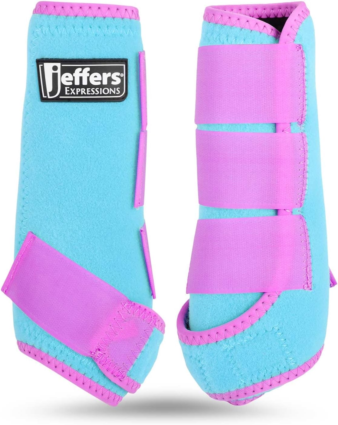 Jeffers Equine Neon Horse Boots – 1 Pair – Turquoise & Purple – Large Size – Breathable Neoprene, Secure Straps Closures – Durable Protection for Front & Hind Legs, Trail & Riding Use