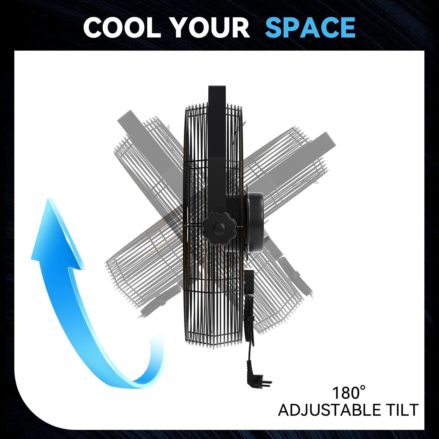 4580 CFM 18 inch High Velocity Wall Mounted Fan, 3-Speed Metal Fan with Sealed Motor, 360 Degree Tliting Heavy Duty Wall Fan for Patio, Barn, Garage, and Gazebo - UL listed