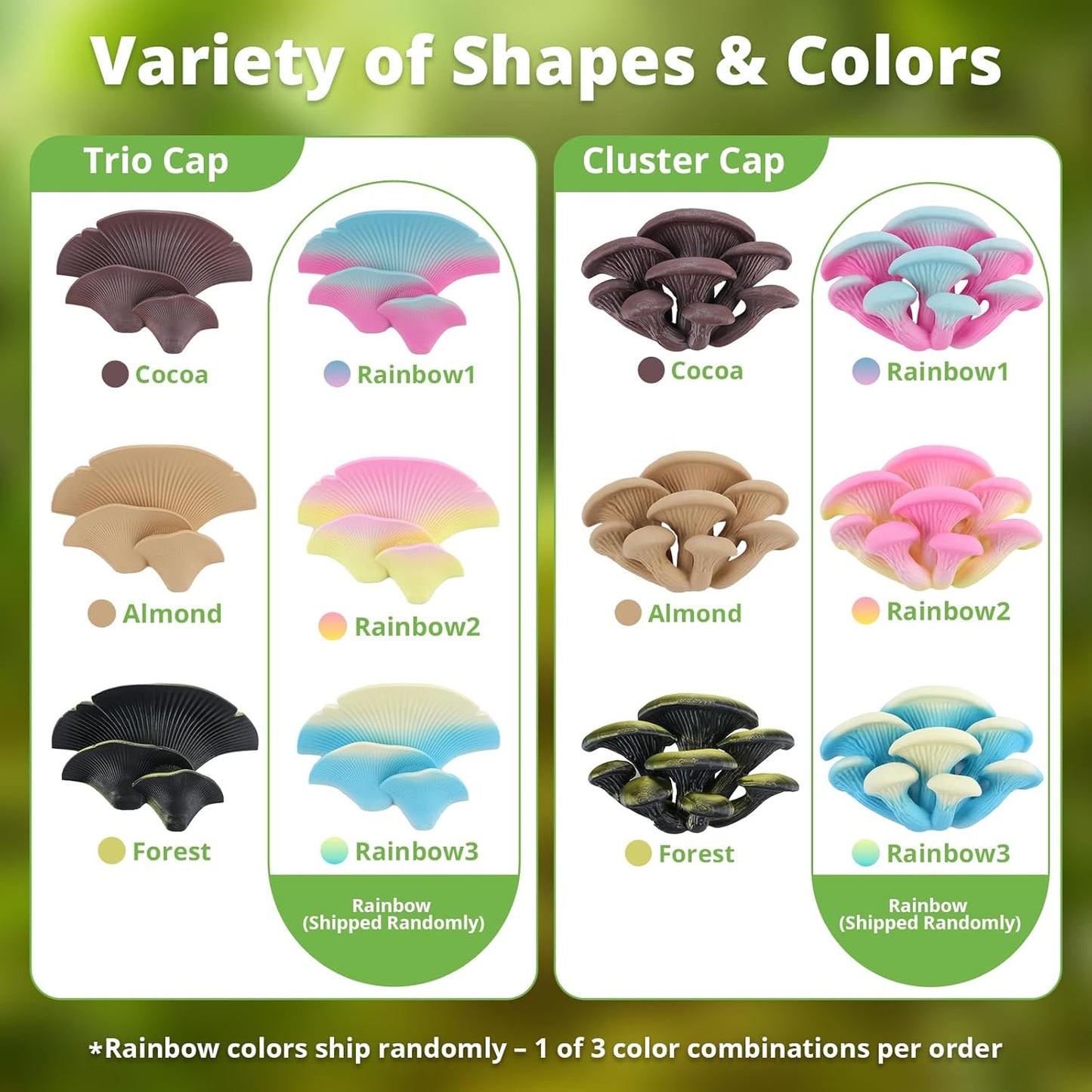 Mushroom Decor for Reptile Tank, Fish Tank, Pet-Safe Bearded Dragon Tank Accessories, Realistic Terrarium Plants for Crested Geckos, Frogs (Rainbow Trio Cap, Randomly Shipped from 3 Styles)