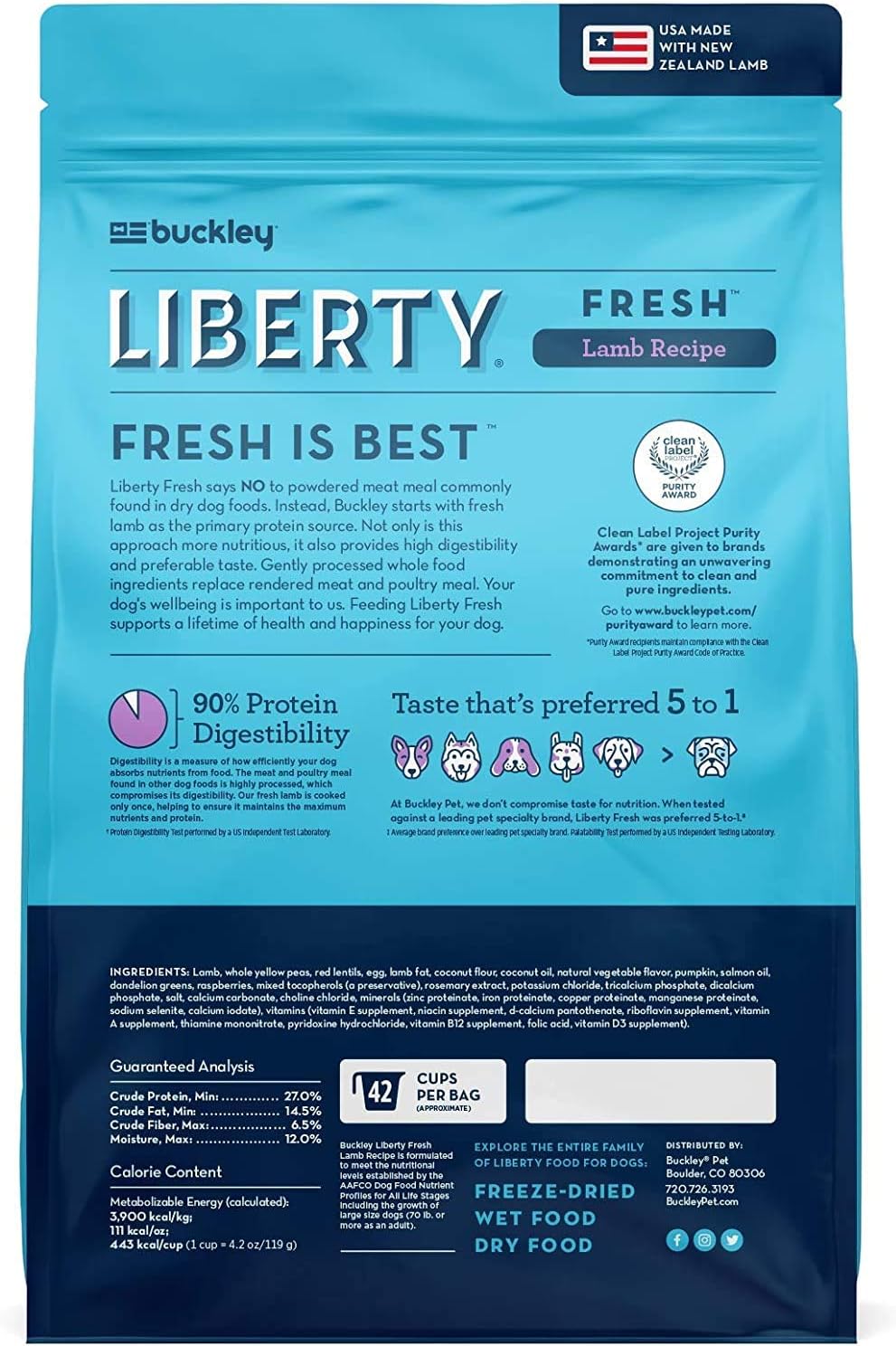 Bixbi Liberty Grain Free Dry Dog Food, Lamb Recipe, 11 lbs - Fresh Meat, No Meat Meal, No Fillers for Easy Digestion - USA Made