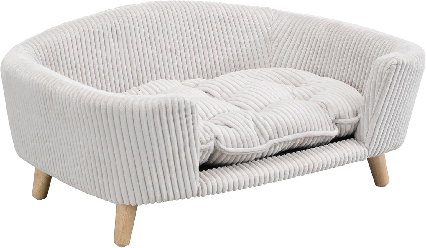 Christopher Knight Home Elroy Orthopedic Dog Bed, Elevated Dog Sofa Bed for Small Dog, Supportive Foam Pet Couch Bed with Wooden Legs, Modern Pet Sofa Bed, Light Beige