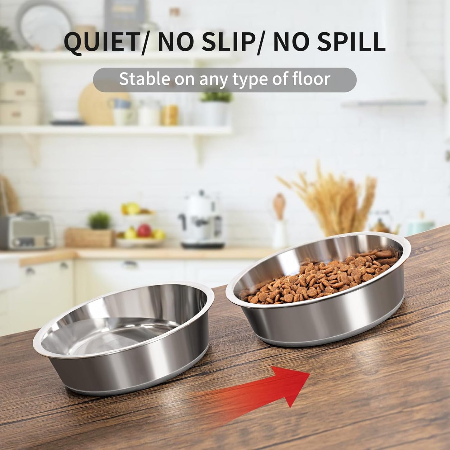 Taglory 4 Cup Stainless Steel Dog Bowls Set of 2 for Food and Water, Silicone Base Anti-Slip, Rust Resistant, Extra Thick Metal Bowls for Small Dogs, 30oz, Gray