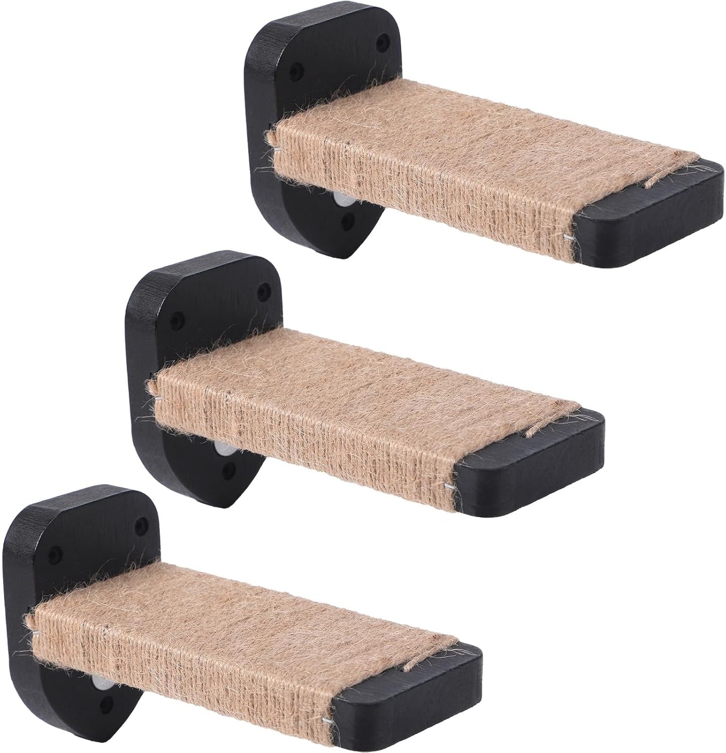 3pcs Wall Steps for Cats, Climbing Mounted Furniture, Shelves With Hemp Rope Covered, Solid Wood Ladder for Playing and Climbing (Large-Black)