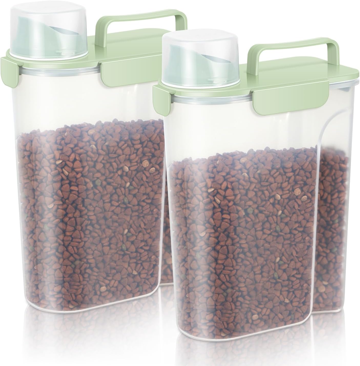 5-7Lbs Dog Cat Food Storage Container with Upgraded Large Nozzle BPA-free, 4 Snap Seals Plastic Pet Food Storage Containers with Handles (2, Light Green, 5L)