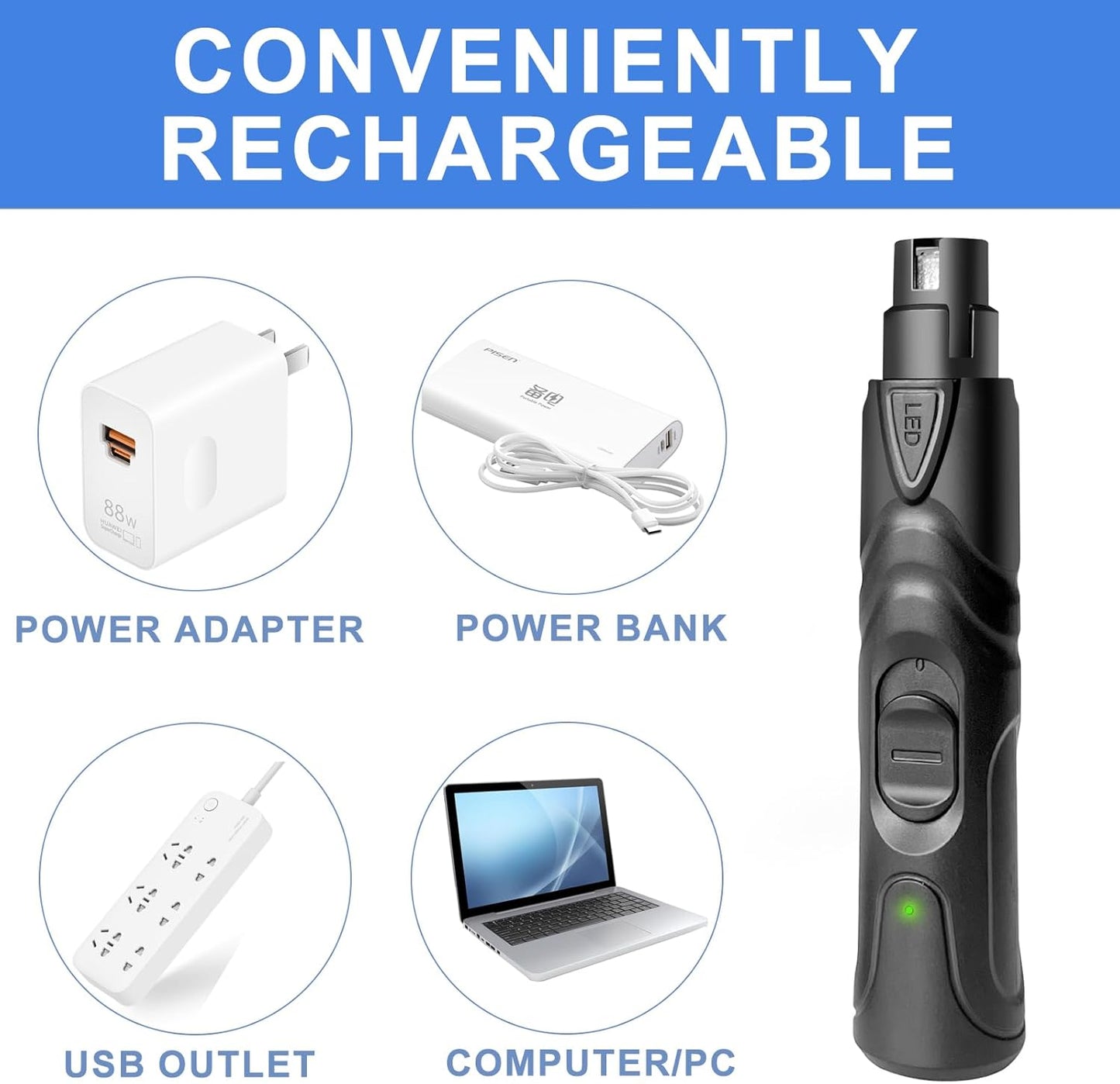 2-Speed LED Dog Nail Grinder,Professional Electric Pet Nail Trimmer with Quiet Motor, Painless Paws Grooming & Smoothing for Small/Medium/Large Dogs and Cats (Black)