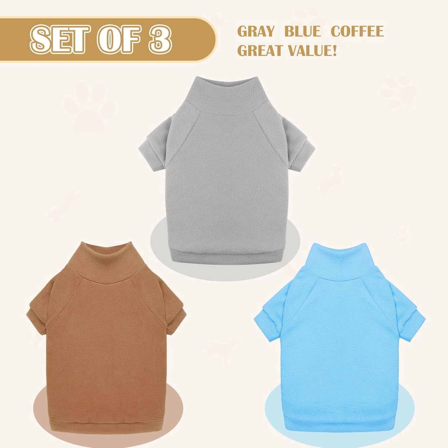 3 Pack Dog Sweaters for Medium Dogs, Fleece Dog Sweater Turtleneck Soft Warm Pet Sweatshirt Pet Clothes Medium Sized Boy Girl (Gray+Blue+Coffee,M)