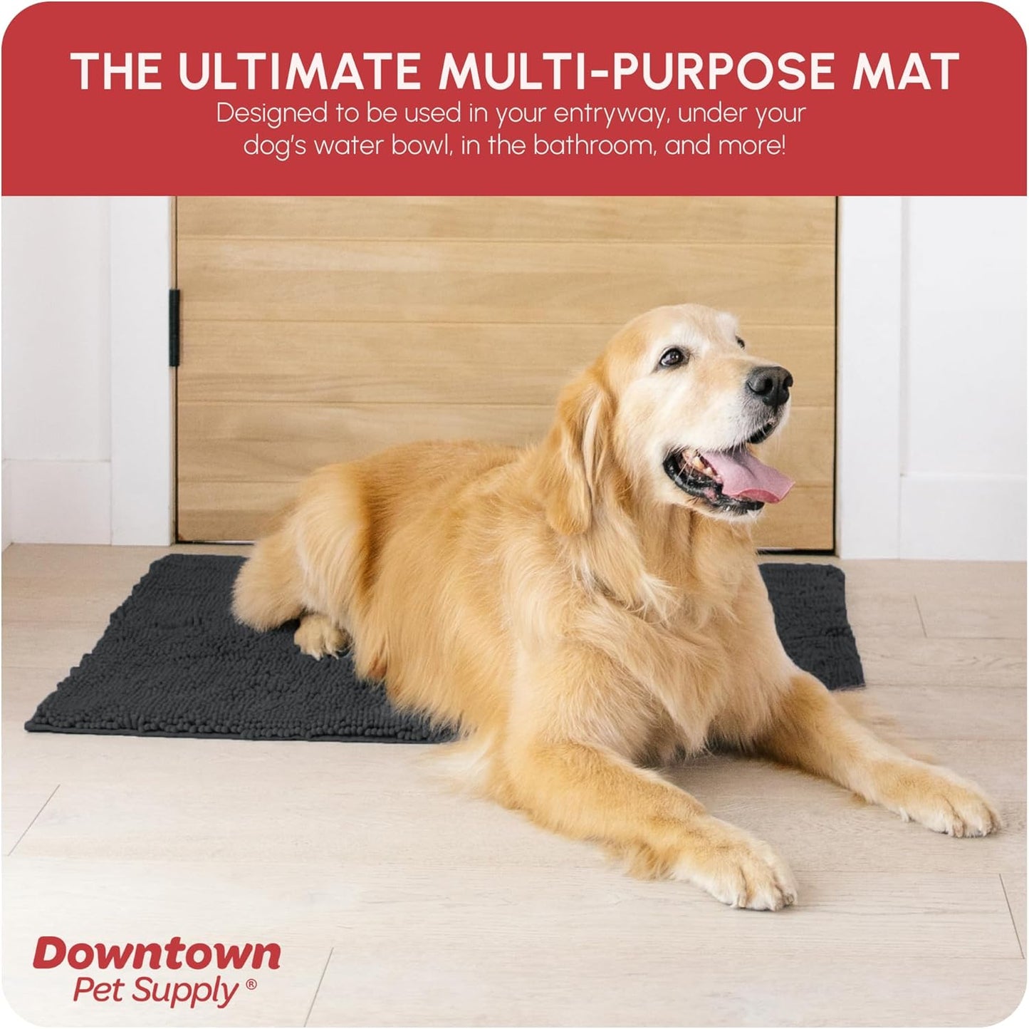 My Doggy Place Microfiber Dog Mat for Muddy Paws, 36" x 26" Charcoal - Absorbent and Quick-Drying Dog Paw Cleaning Mat, Washer and Dryer Safe - Non-Slip Rubber Backed Dog Floor Mat, Large