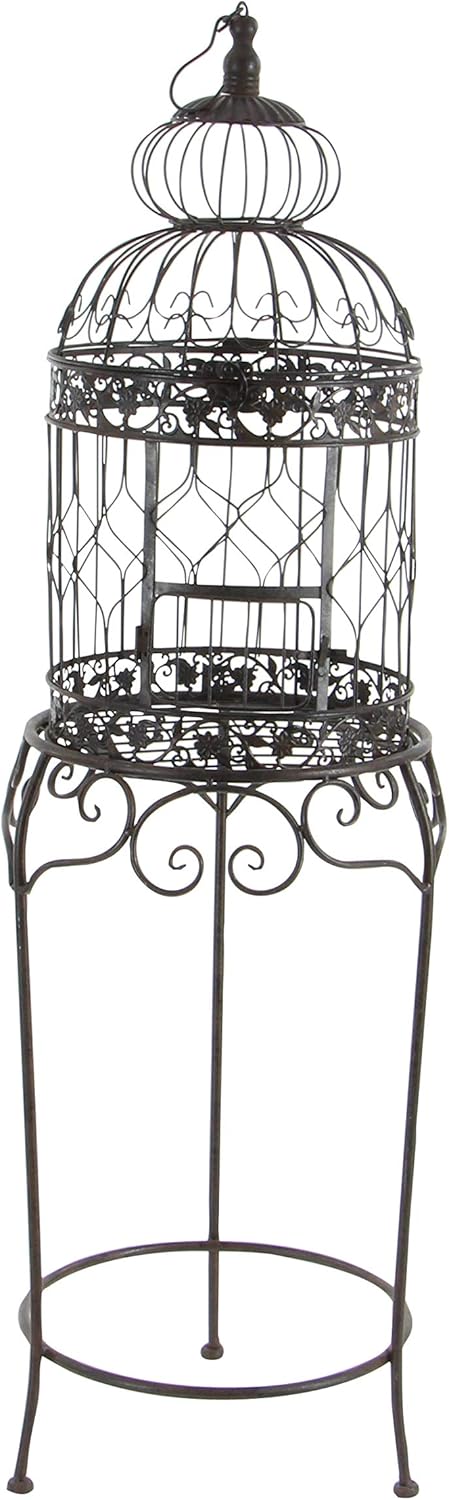Deco 79 Vintage Metal Free-Standing Birdcage, 14" x 14" x 47", Black