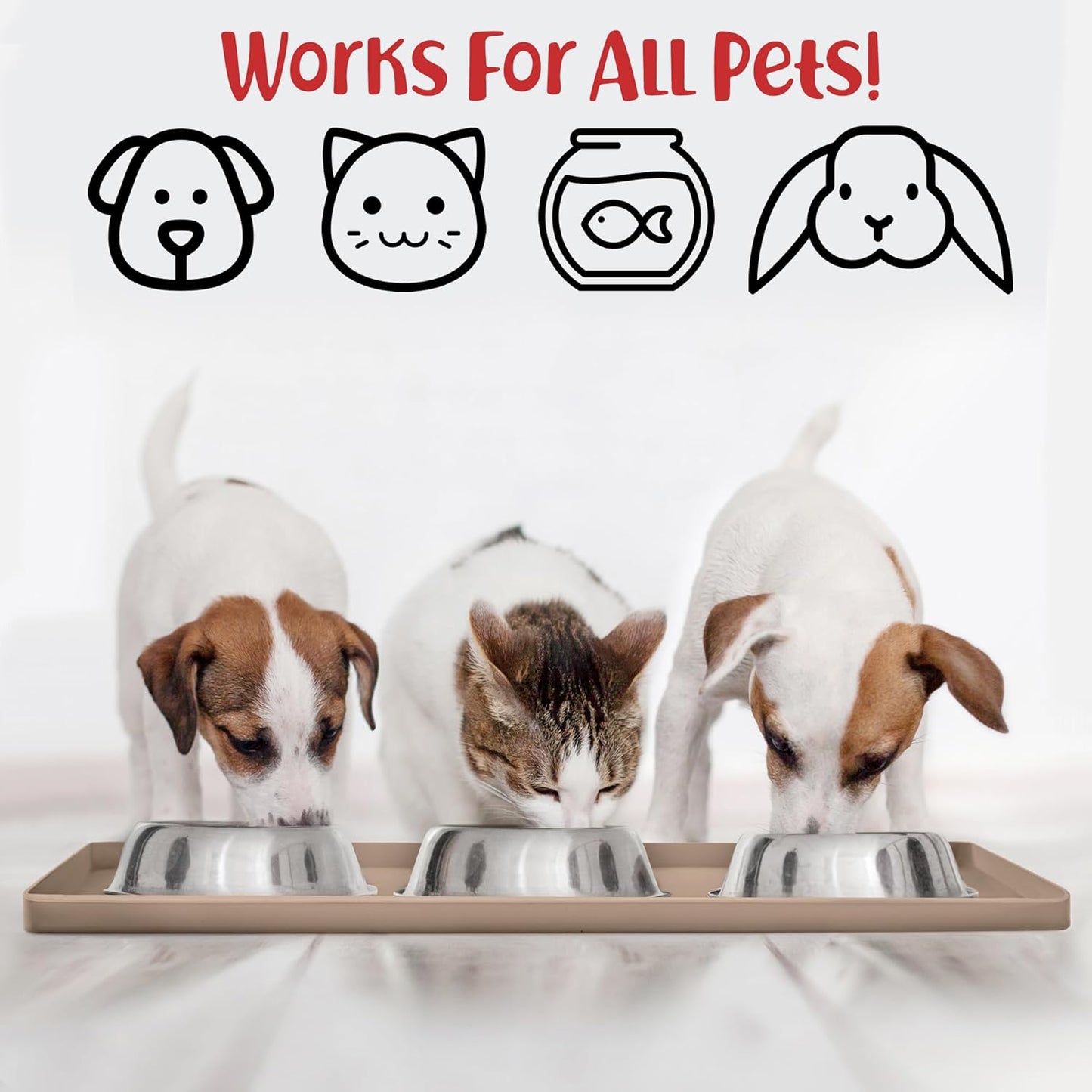 DogBuddy Dog Food Mat – Waterproof Dog Bowl Mat for Food and Water, Silicone Pet Feeding Mats for Floors, Non-Slip Placemat with High Edges for Dogs Bowls, Puppy Essentials (Small: 19"x12", Taupe)