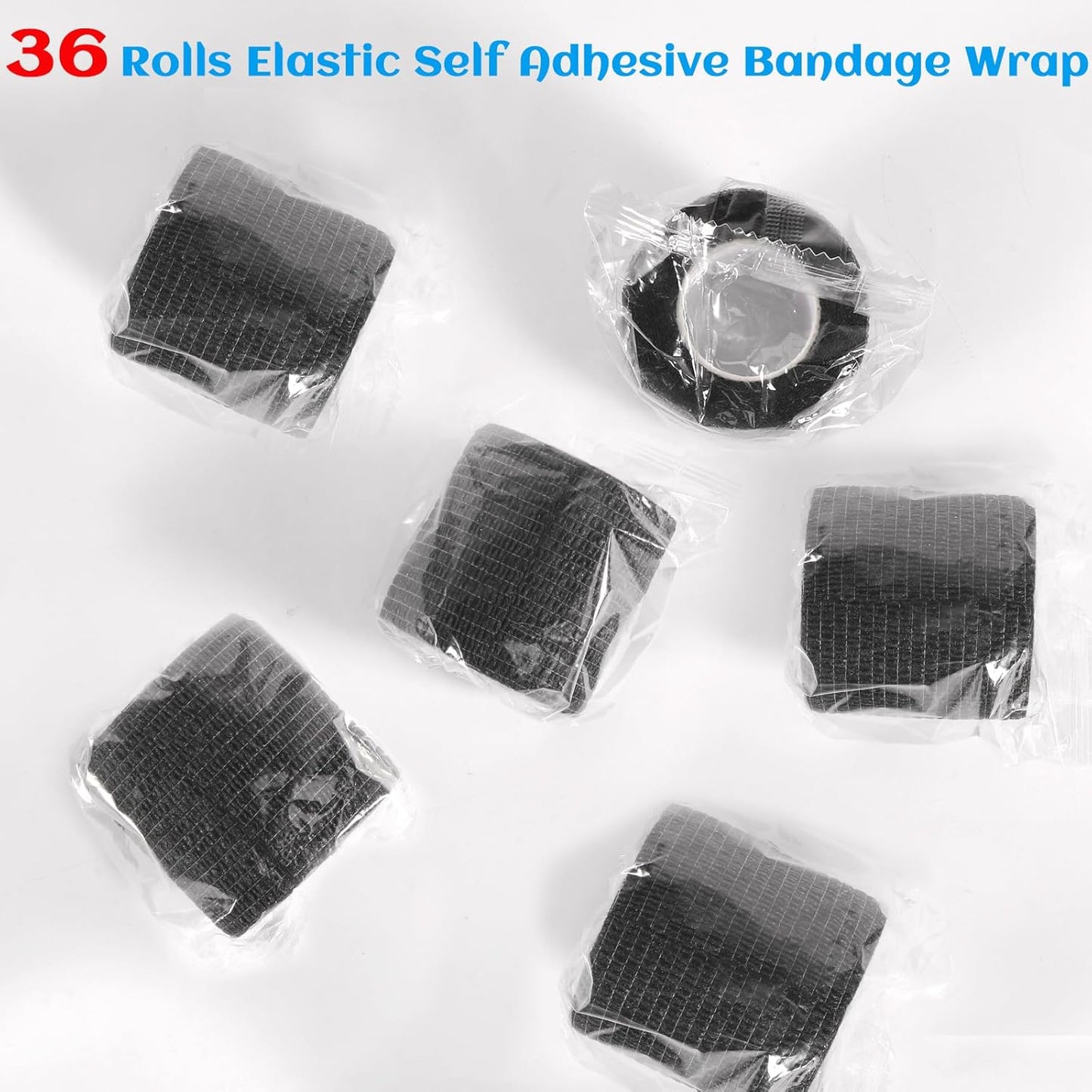 36 Rolls Elastic Self Adhesive Bandage Wrap 2 Inch, Breathable Non Woven Cohesive Bandage, Vet Wrap for Dogs, Ankle Sprains Swelling Medical First Aid Tape, Sports Athletic Tape Black