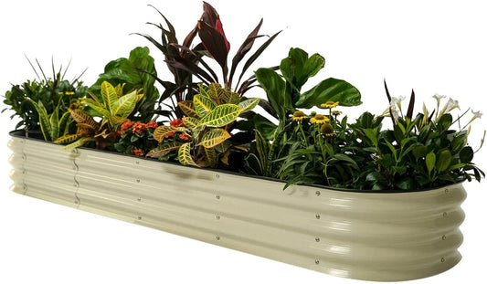 Vego garden Raised Garden Bed Kits, 11" Tall 9 in 1 8ft X 2ft Metal Raised Planter Bed for Vegetables Flowers Ground Planter Box-Pearl White