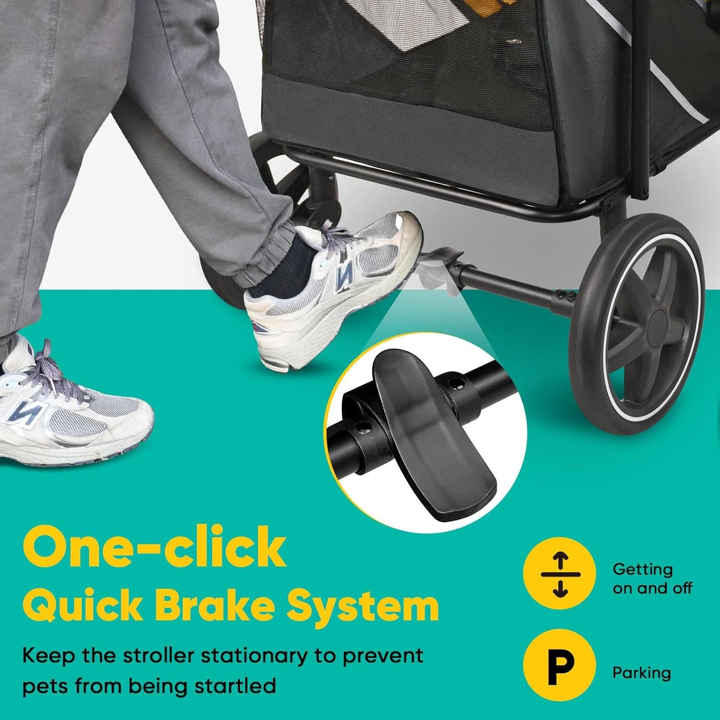 Petbobi Dog Stroller for Medium Dogs - Easy Fold Dual Entry Pet Stroller with One-Foot Brake, All Terrain Wagon Cart with Large Air Mesh, Ideal for Large Senior Pets up to 80 lbs, Black